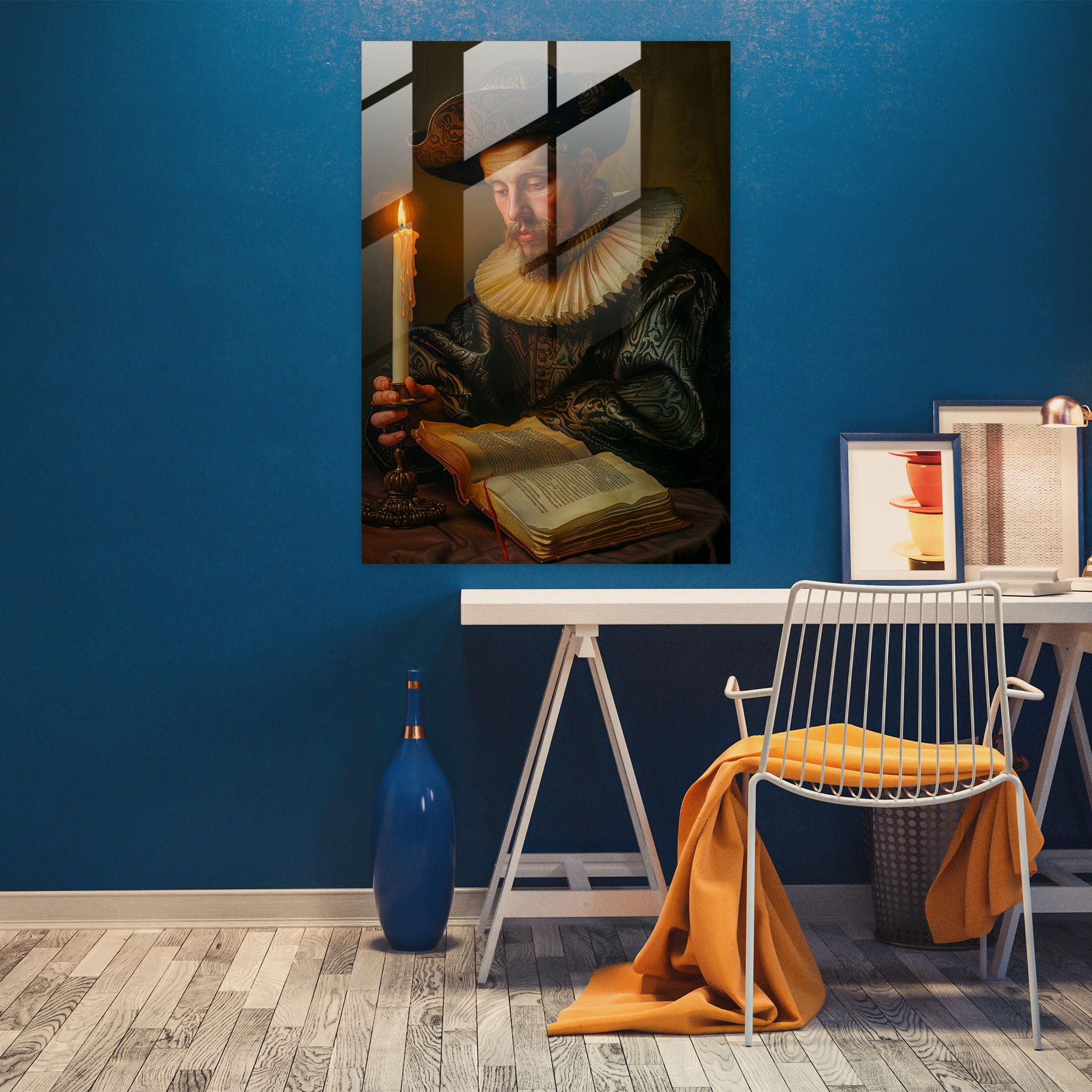 Johannes Vermeer Glass Wall Art - Gentleman Reading By Candlelight - Johannes Vermeer, Home Decoration, Glass Art, Johannes Vermeer