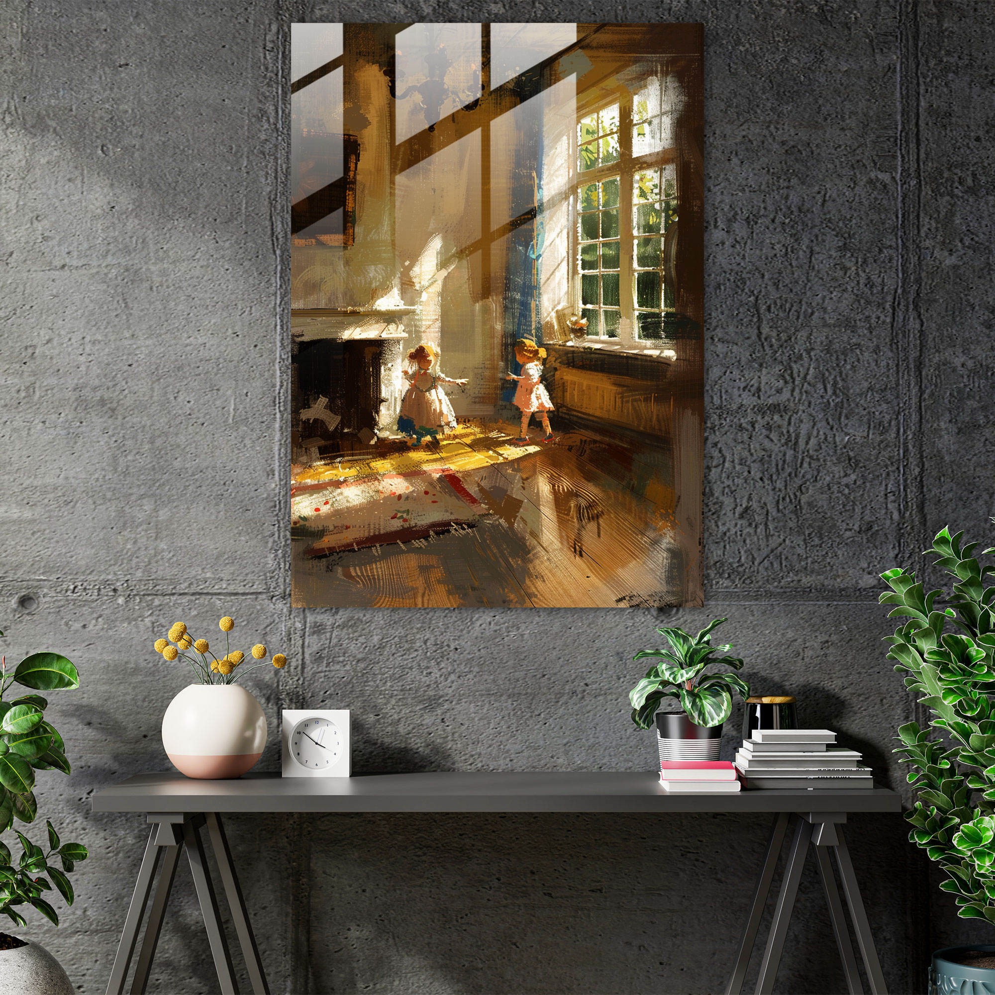 Johannes Vermeer Glass Print - Children Playing In Sunlit Room - Johannes Vermeer, Modern Art, Glass Print, Glass Art