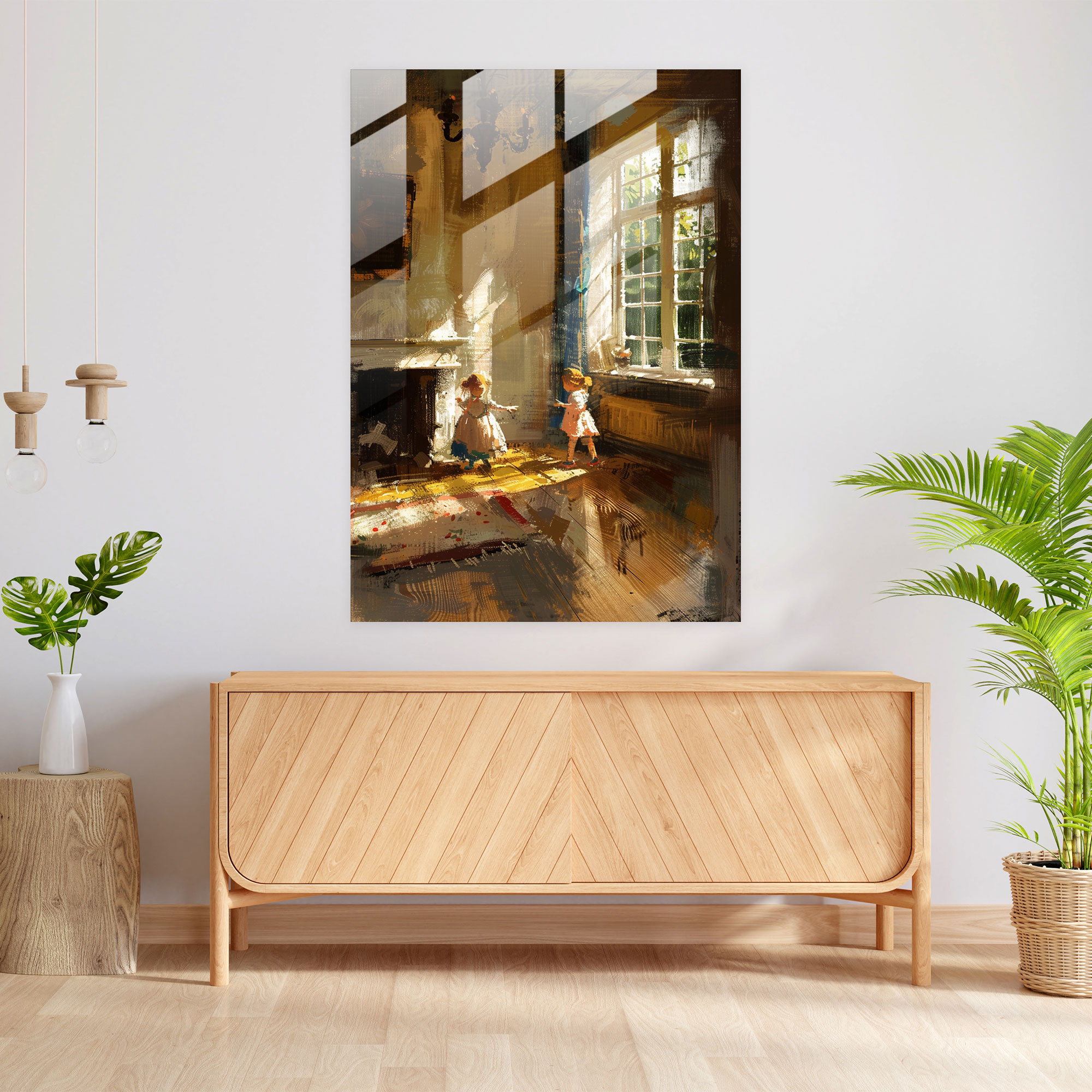 Johannes Vermeer Glass Print - Children Playing In Sunlit Room - Johannes Vermeer, Modern Art, Glass Print, Glass Art