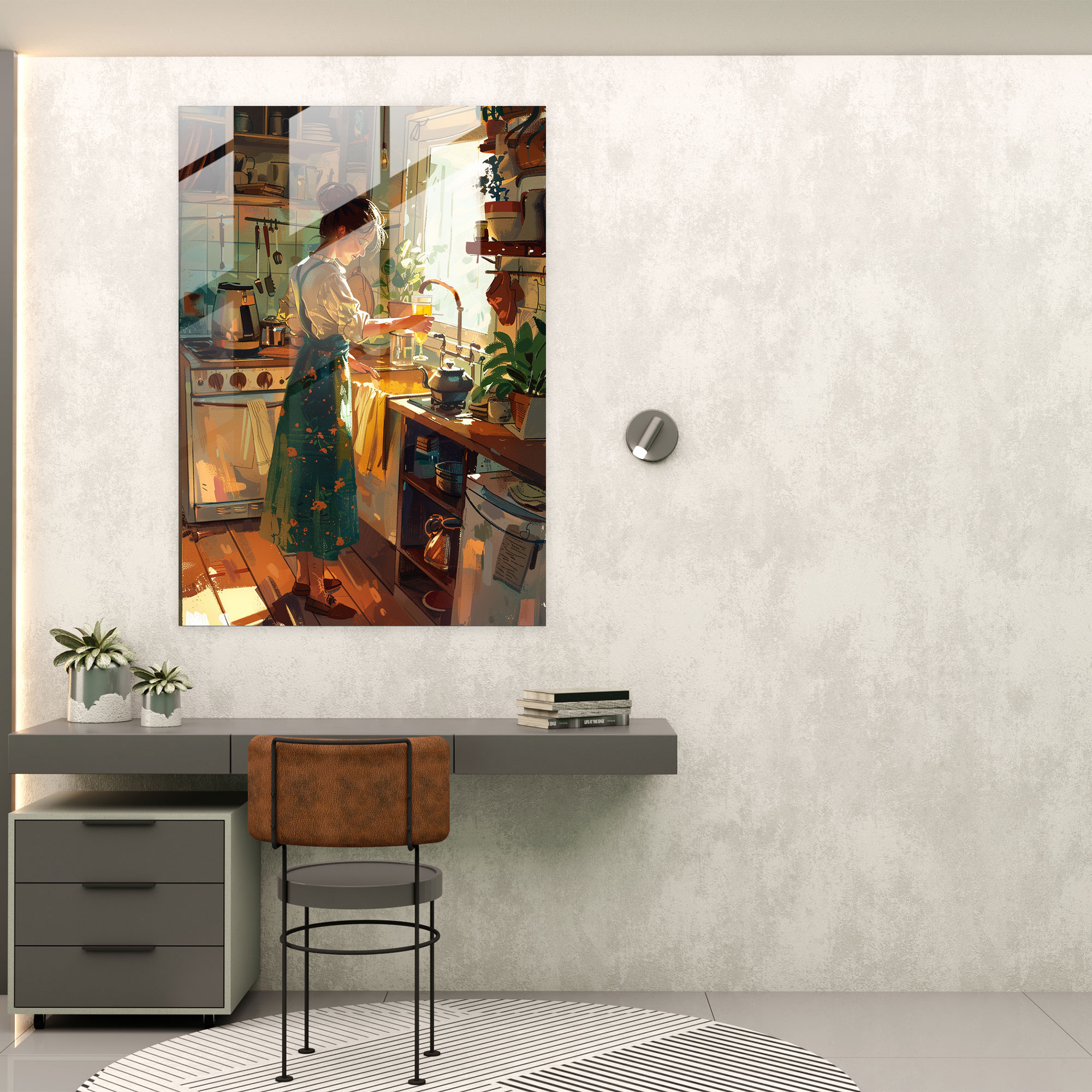 Johannes Vermeer Glass Wall Art - Woman In Cozy Kitchen - Johannes Vermeer, Wall Decoration, Glass Wall Art, Home Decoration