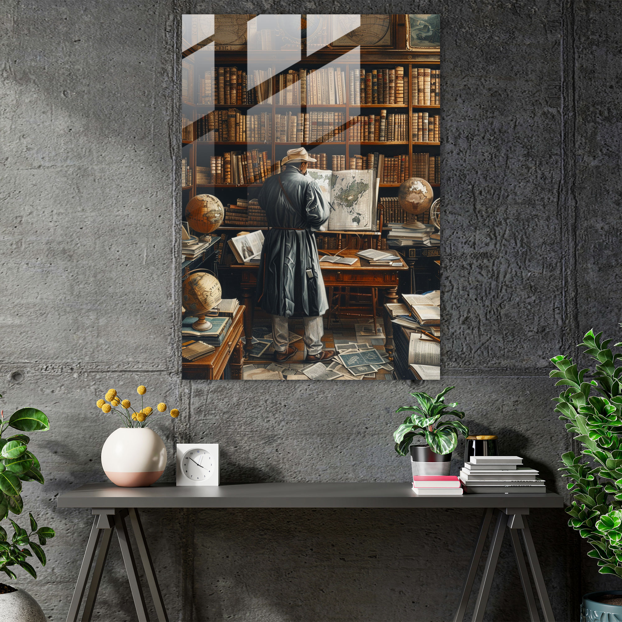 Johannes Vermeer Glass Wall Art - Man In Study With Books - Johannes Vermeer, Home Decoration, Glass Wall Art, Glass Art