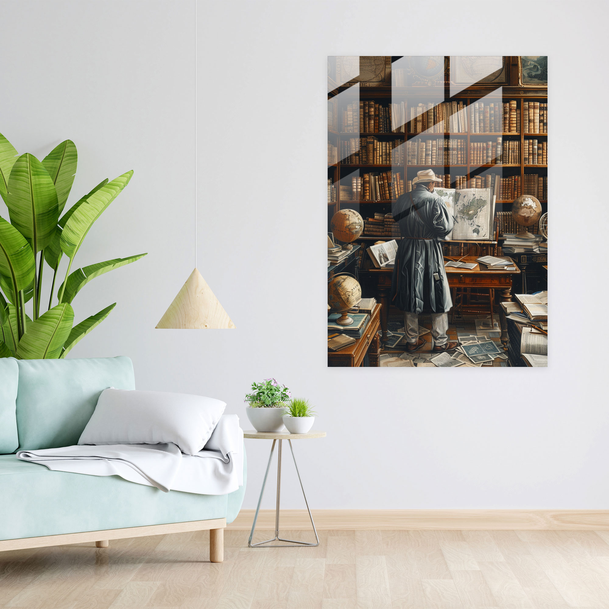 Johannes Vermeer Glass Wall Art - Man In Study With Books - Johannes Vermeer, Home Decoration, Glass Wall Art, Glass Art