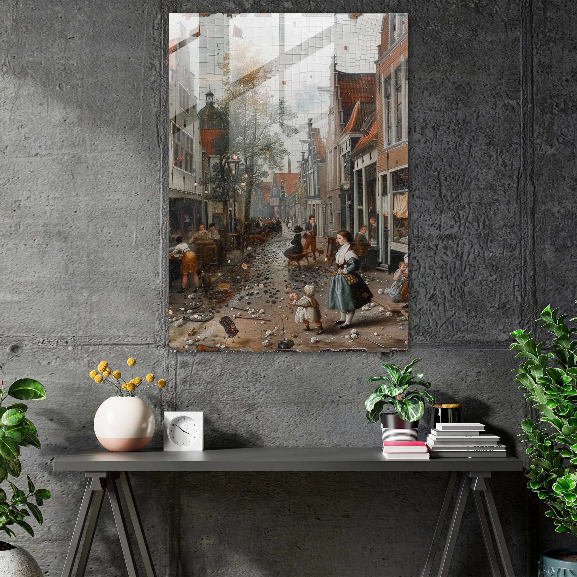 Johannes Vermeer Glass Art - Dynamic Street Scene - Johannes Vermeer, Modern Art, Glass Art, Johannes Vermeer