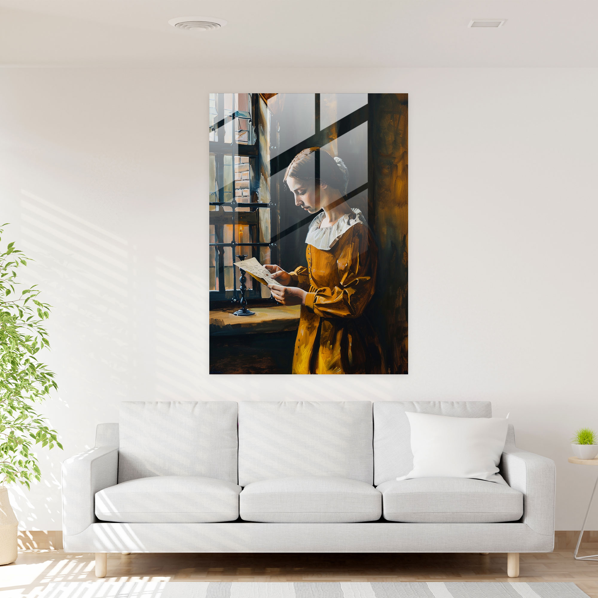 Johannes Vermeer Glass Print - Woman Reading A Letter - Johannes Vermeer, Modern Art, Glass Art, Home Decoration