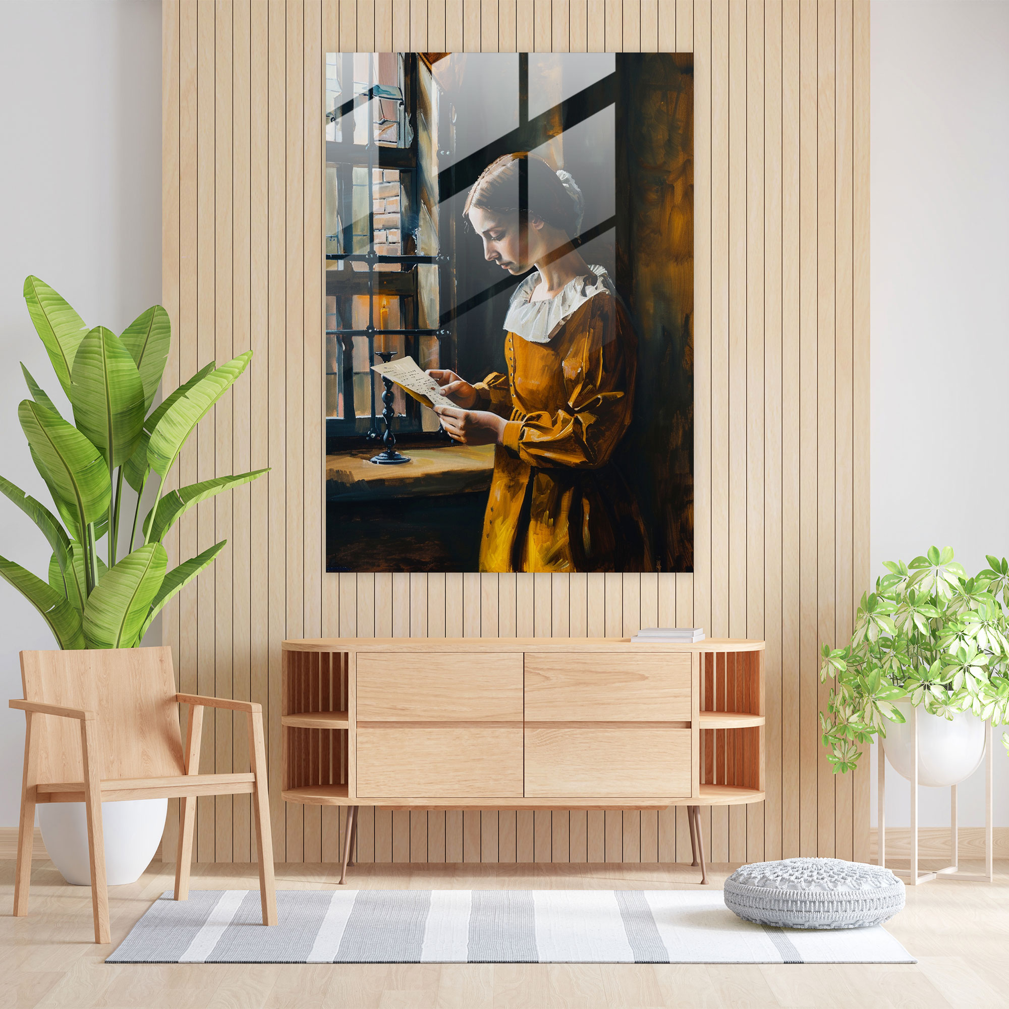 Johannes Vermeer Glass Print - Woman Reading A Letter - Johannes Vermeer, Modern Art, Glass Art, Home Decoration