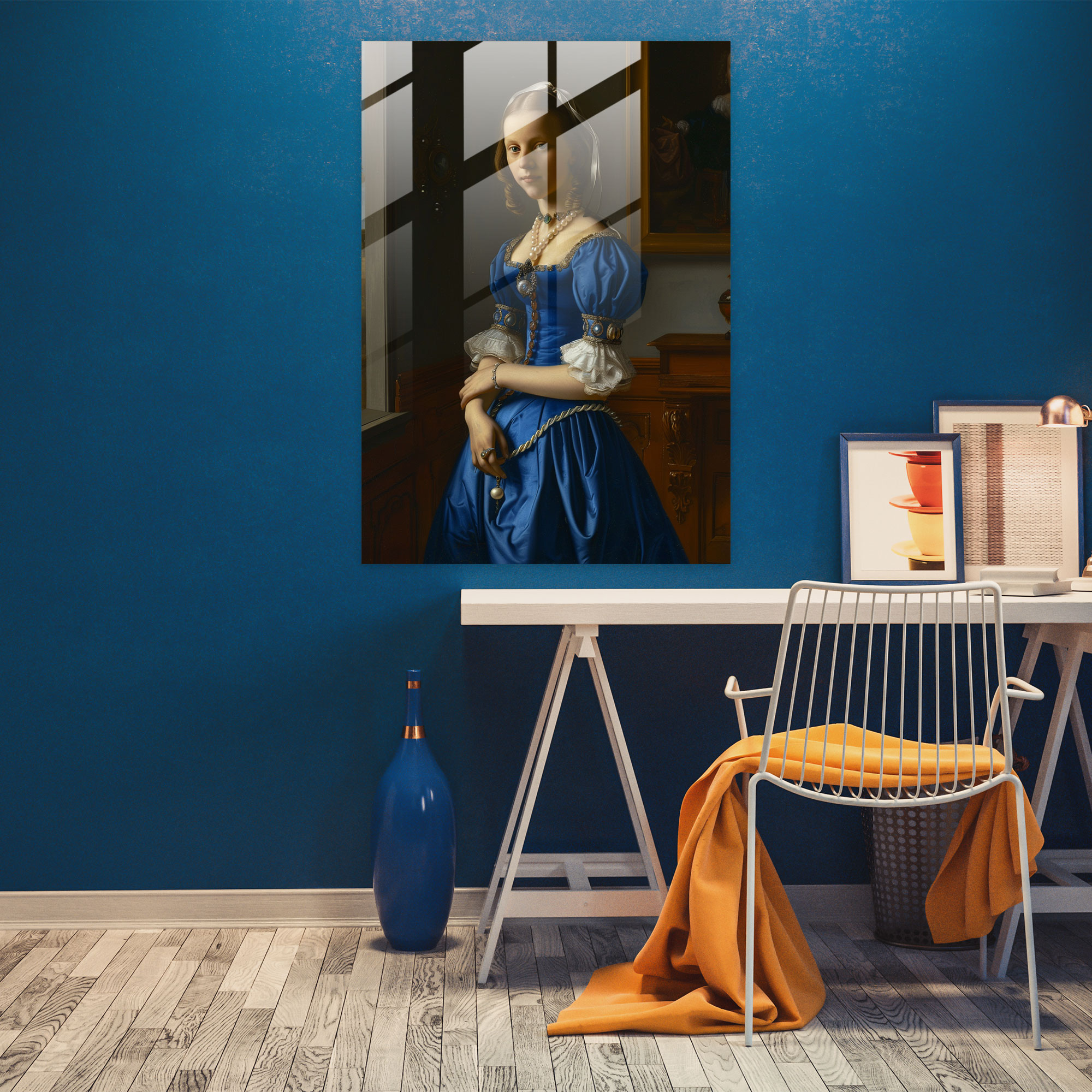 Johannes Vermeer Glass Print - Portrait Of A Young Woman - Johannes Vermeer, Johannes Vermeer, Glass Art, Glass Wall Art