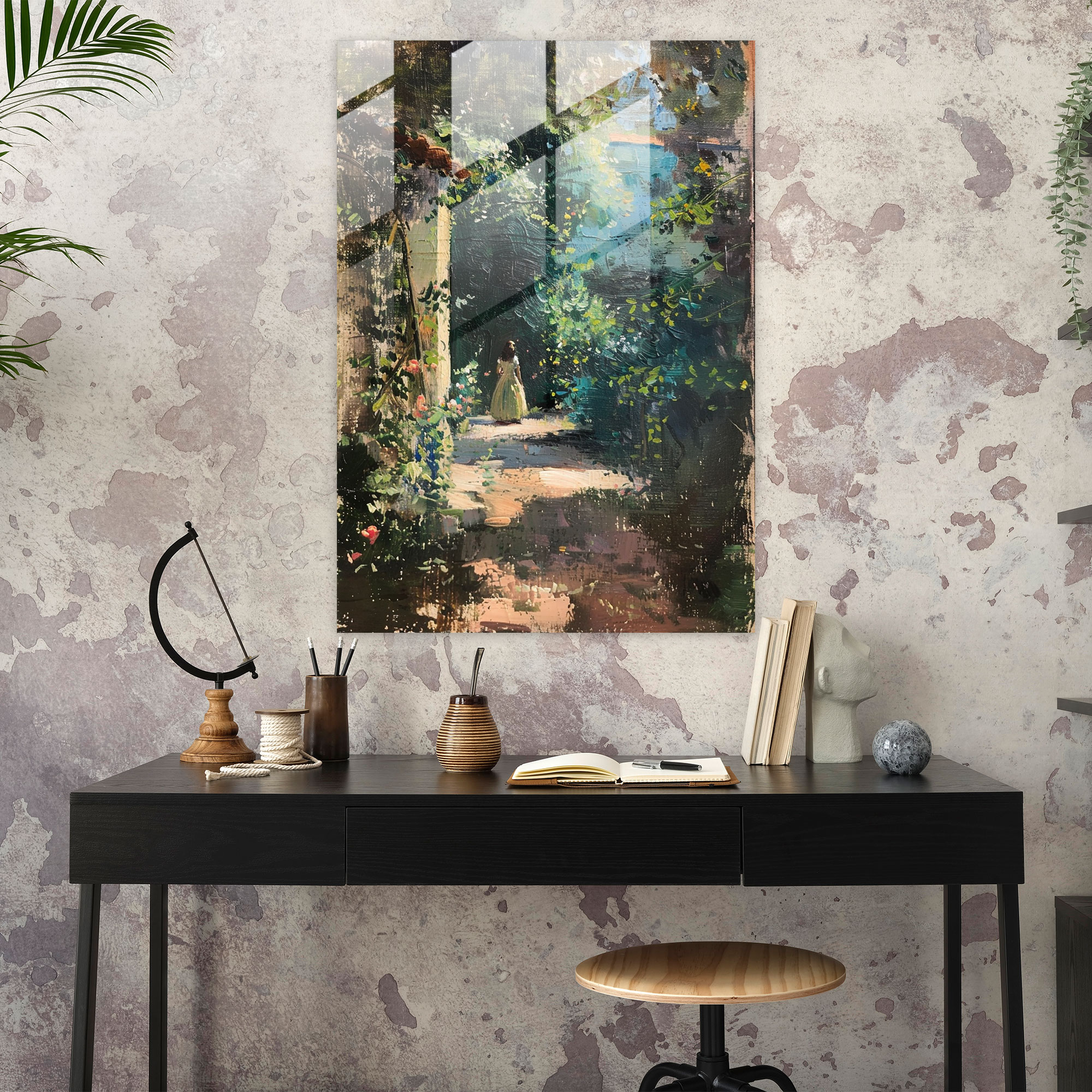 Johannes Vermeer Glass Print - Charming Garden Scene - Johannes Vermeer, Glass Print, Modern Art, Wall Decoration