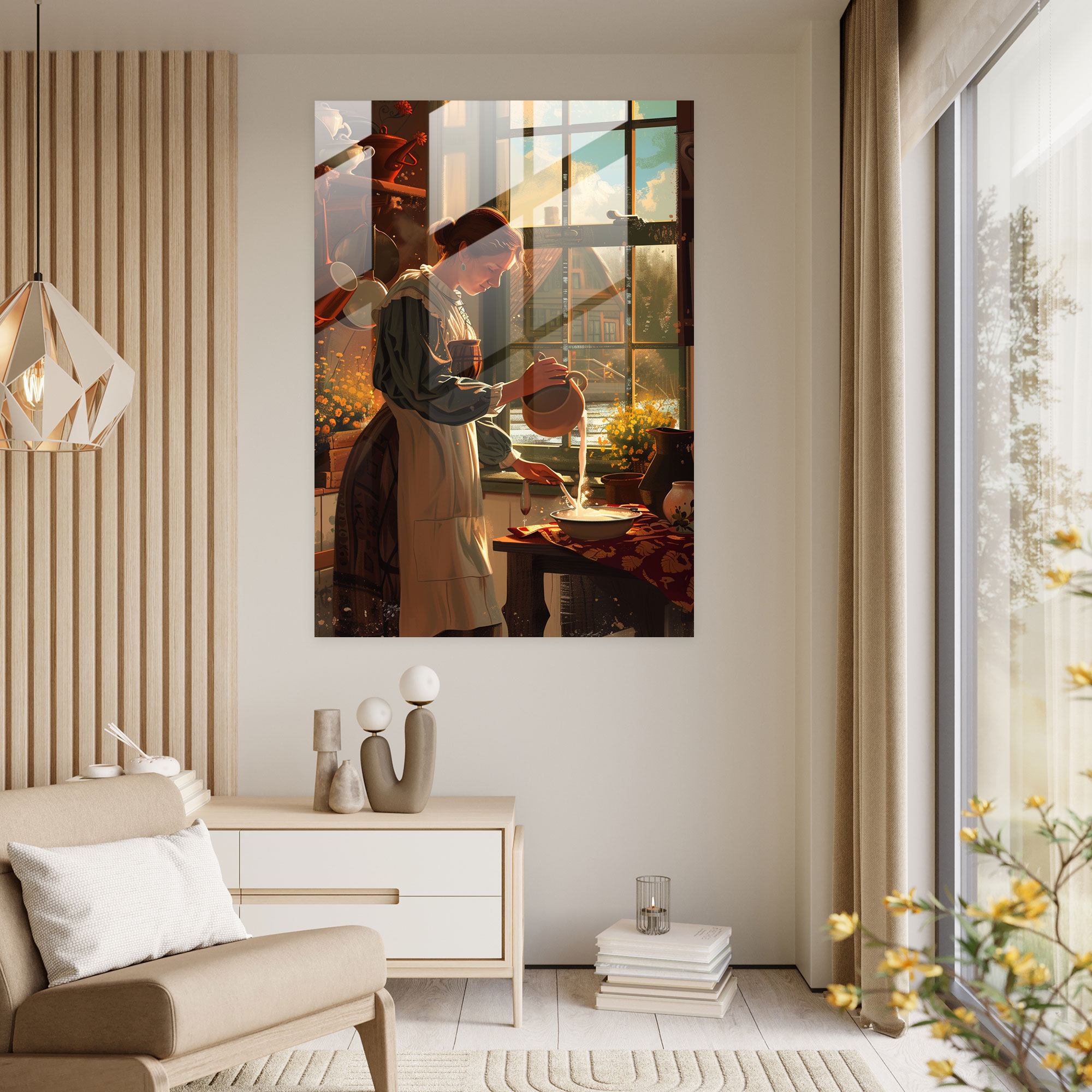 Johannes Vermeer Glass Wall Art - Cozy Scene - Johannes Vermeer, Glass Wall Art, Glass Art, Wall Decoration