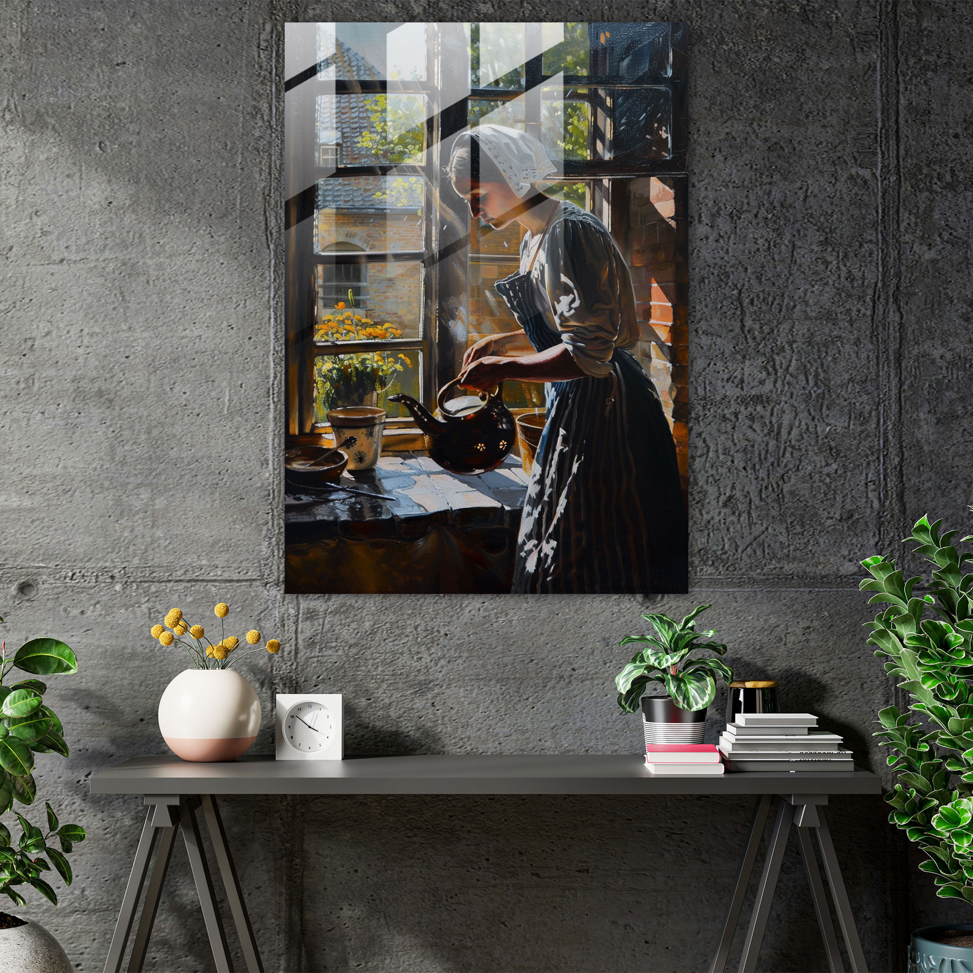 Johannes Vermeer Glass Print - Young Maid Pouring Milk - Johannes Vermeer, Modern Art, Glass Print, Glass Art