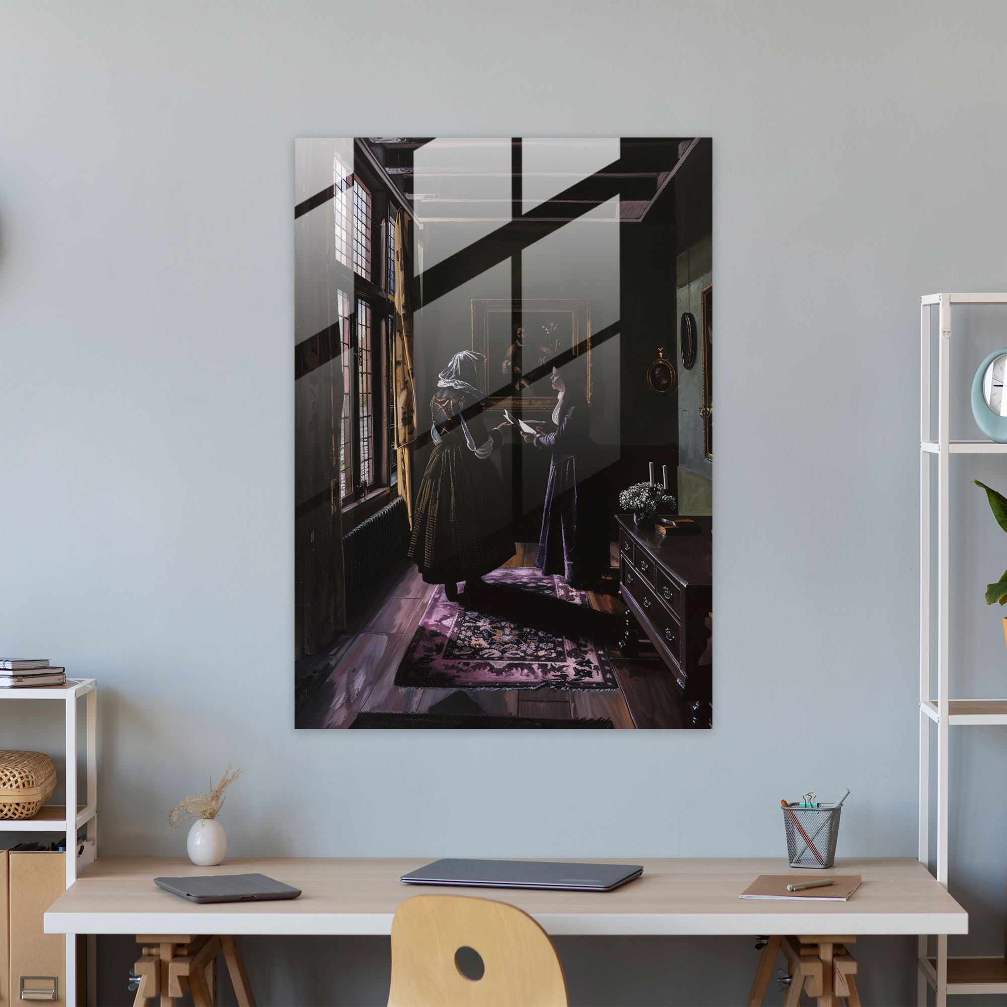 Johannes Vermeer Home Decoration - Gentleman And Lady Exchanging Letters - Johannes Vermeer, Wall Decoration, Modern Art, Glass Art