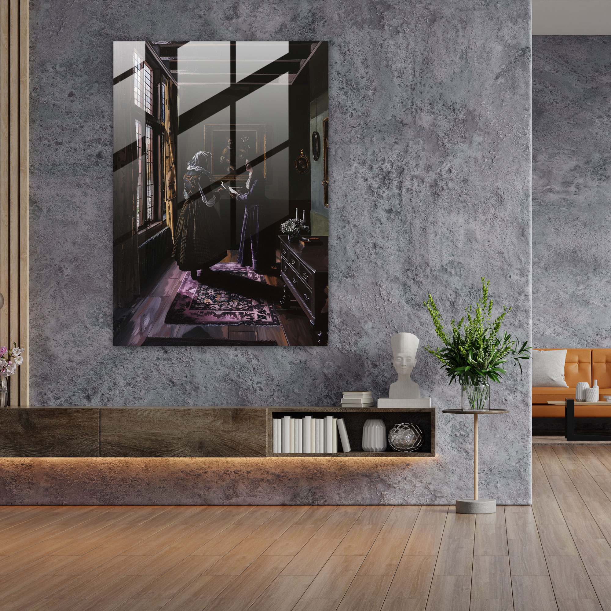 Johannes Vermeer Home Decoration - Gentleman And Lady Exchanging Letters - Johannes Vermeer, Wall Decoration, Modern Art, Glass Art