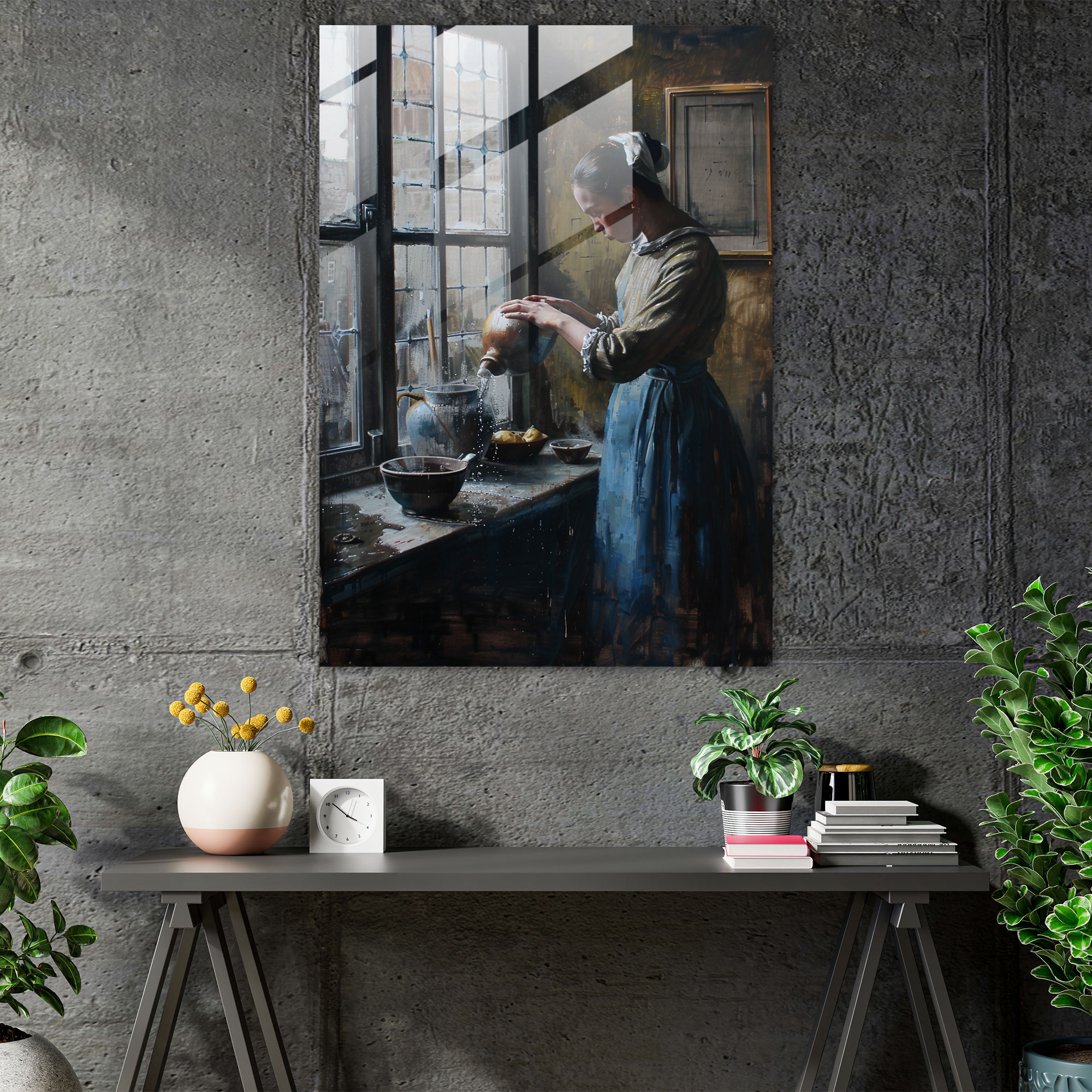 Johannes Vermeer Glass Wall Art - Young Woman Pouring Water - Johannes Vermeer, Johannes Vermeer, Wall Decoration, Glass Wall Art