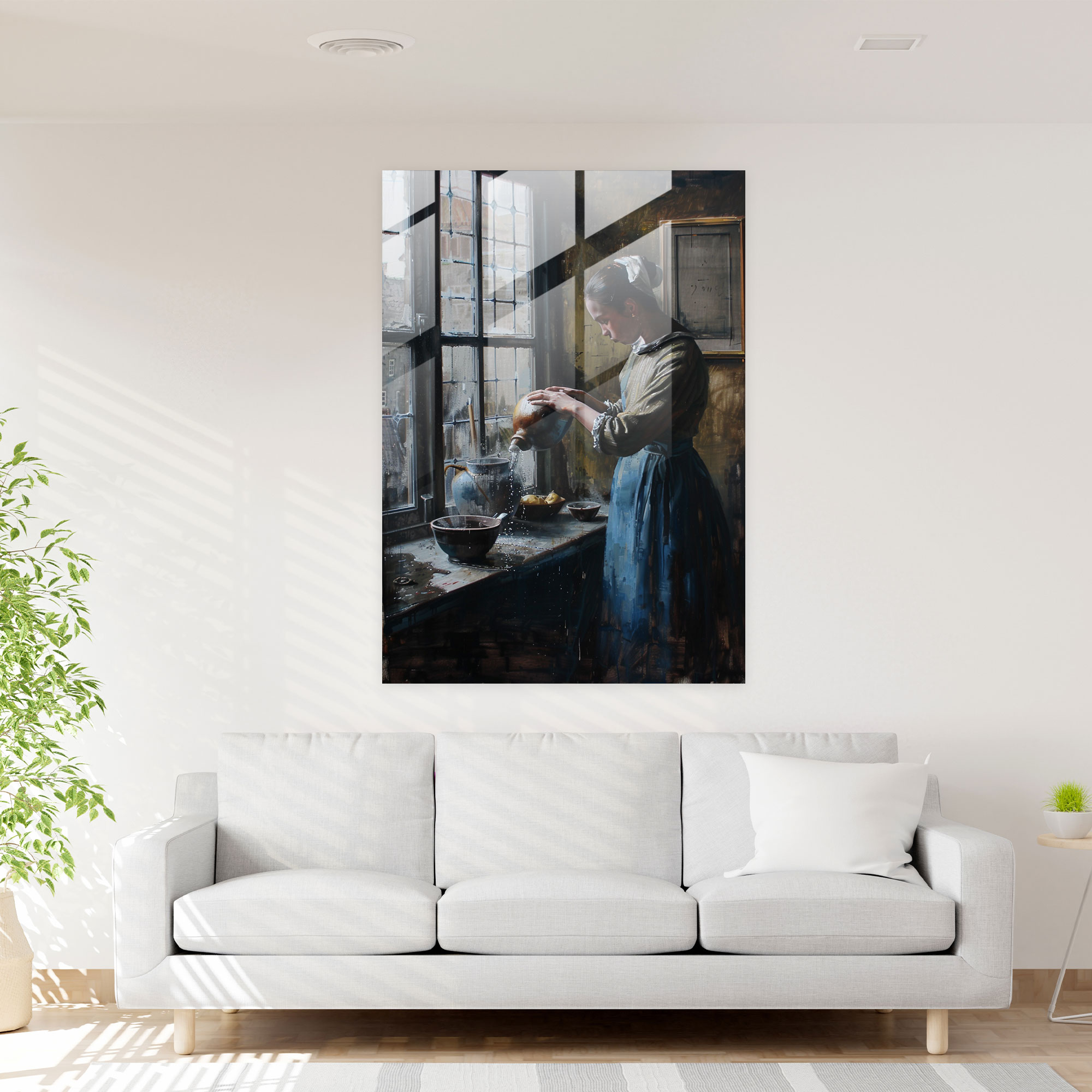 Johannes Vermeer Glass Wall Art - Young Woman Pouring Water - Johannes Vermeer, Johannes Vermeer, Wall Decoration, Glass Wall Art