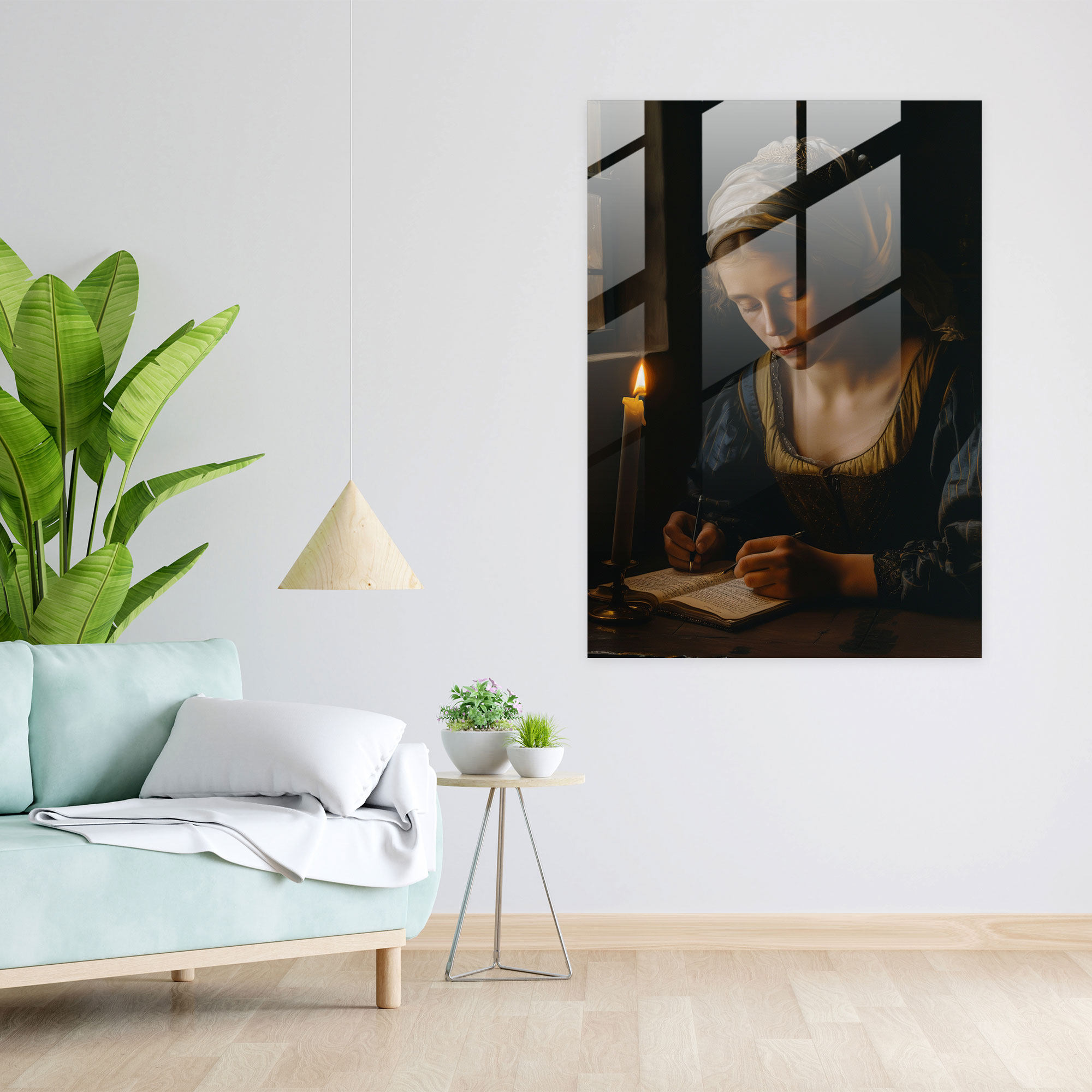 Johannes Vermeer Glass Print - Young Woman Writing A Letter - Johannes Vermeer, Glass Print, Modern Art, Wall Decoration