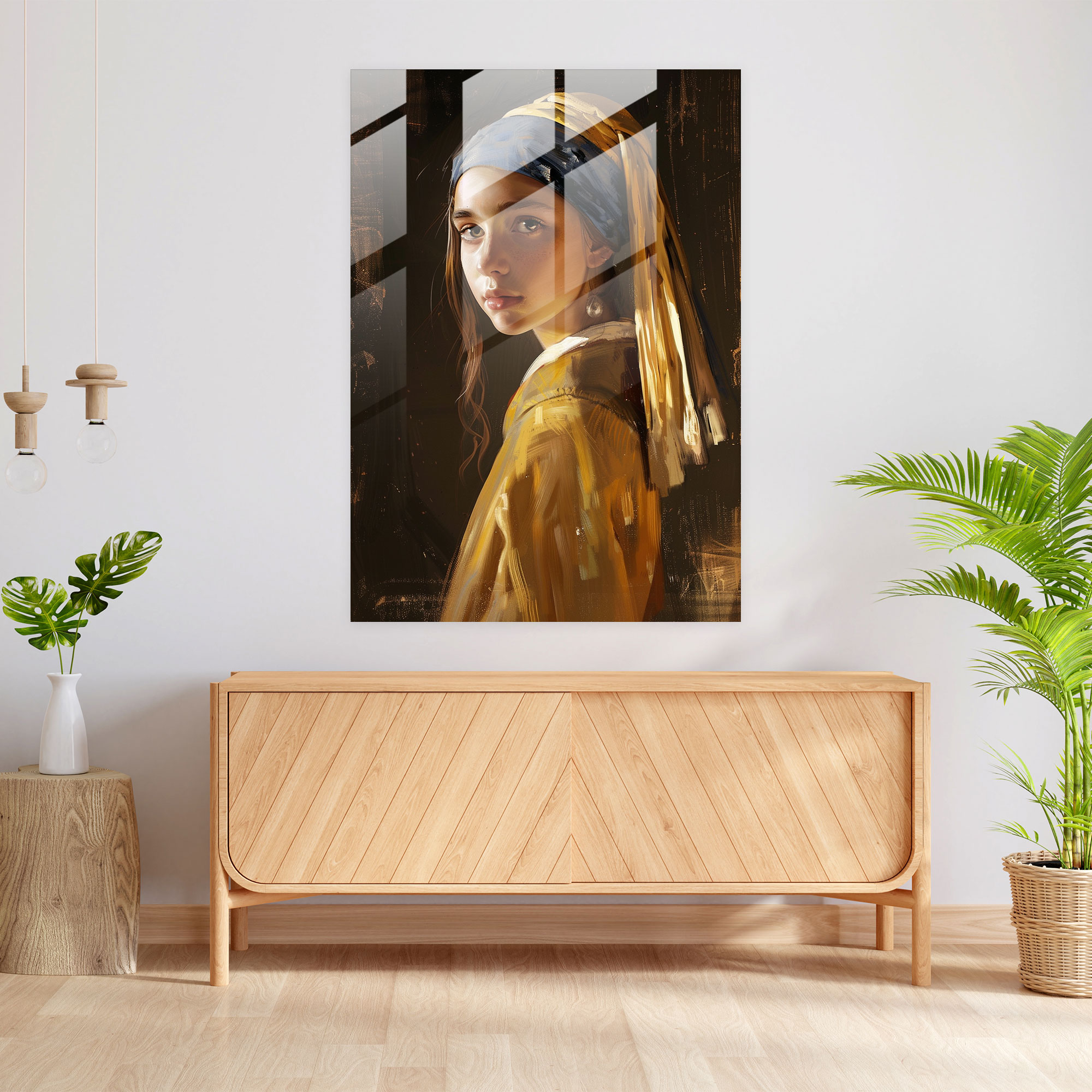 Johannes Vermeer Cam Tablo - İnci Küpeli Kız Cam Duvar Sanatı - Johannes Vermeer Cam Sanatı Cam Tablo Modern Sanat