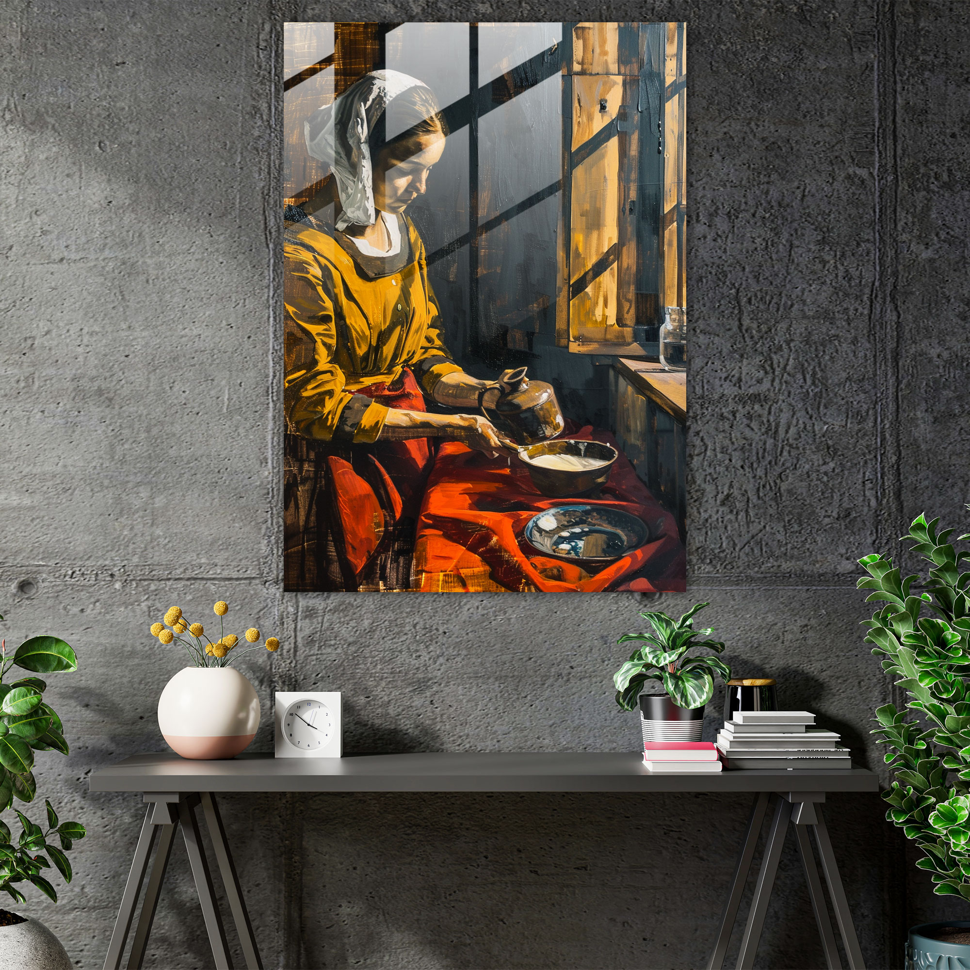 Johannes Vermeer Home Decoration - Woman Pouring Milk Glass Print - Johannes Vermeer, Glass Print, Johannes Vermeer, Glass Wall Art