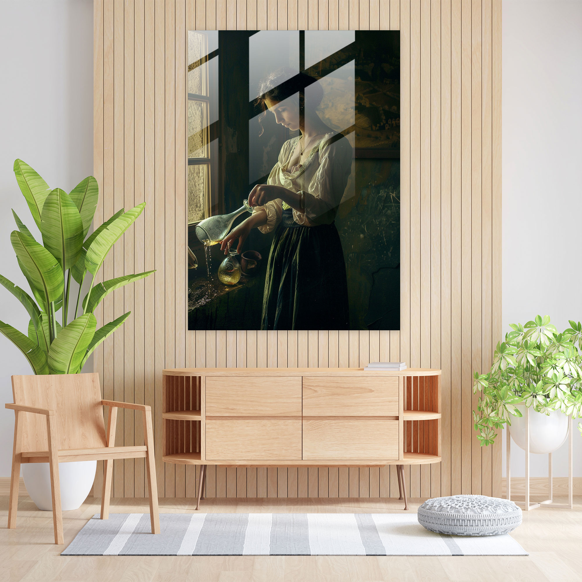 Johannes Vermeer Glass Art - Woman Pouring Wine - Johannes Vermeer, Home Decoration, Glass Art, Wall Decoration
