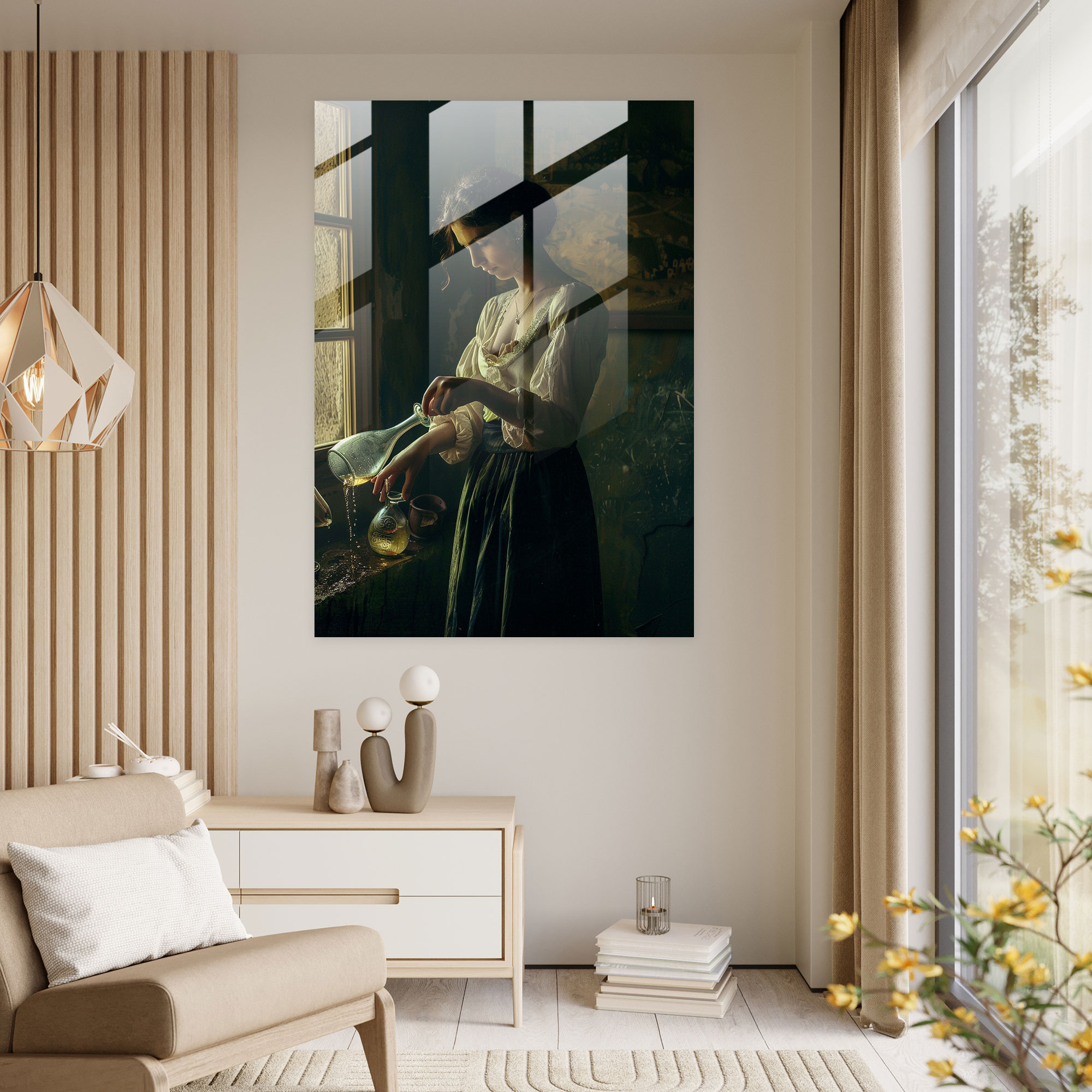 Johannes Vermeer Glass Art - Woman Pouring Wine - Johannes Vermeer, Home Decoration, Glass Art, Wall Decoration
