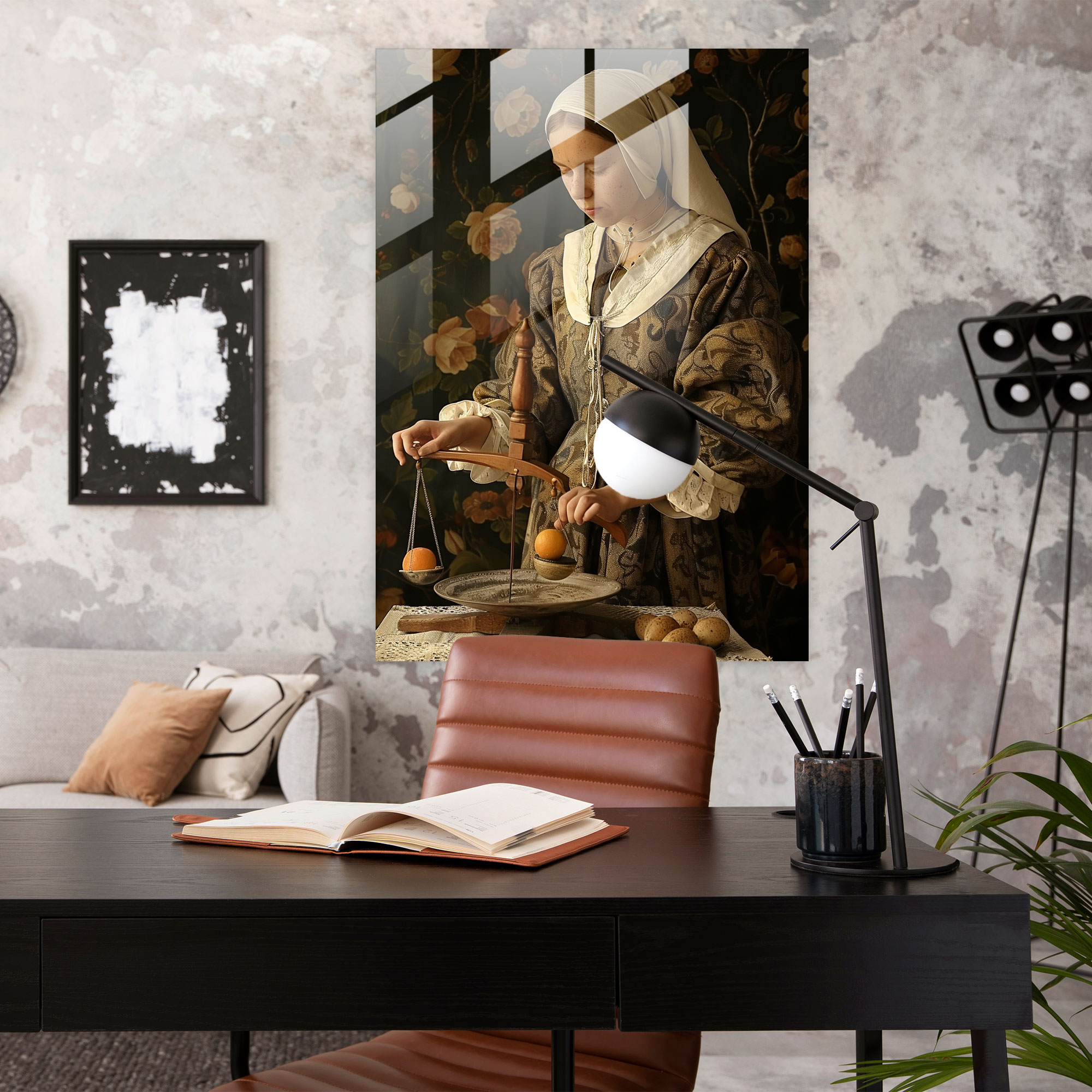 Johannes Vermeer Cam Tablo Sanatı - Terazi Tutankadın - Johannes Vermeer Cam Tablo Duvar Dekorasyonu Cam Tablo Baskı