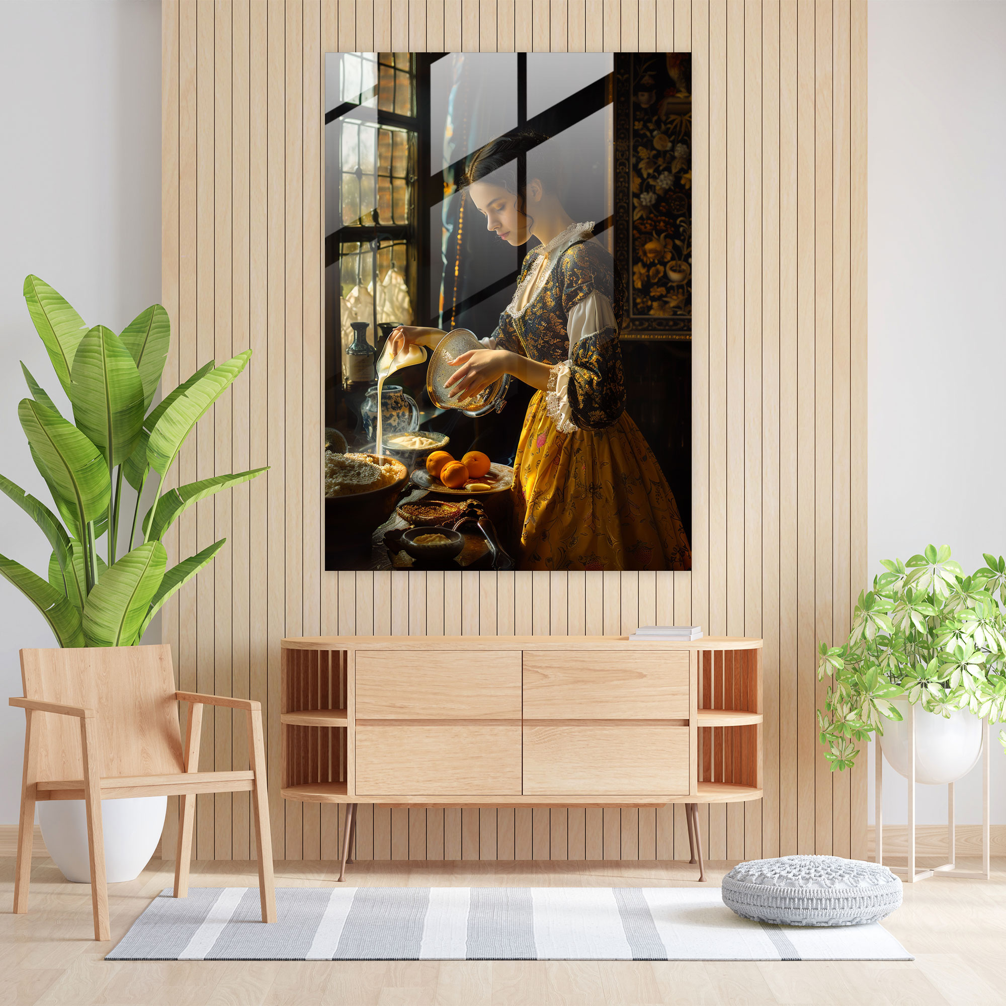 Johannes Vermeer Ev Dekorasyonu - Süt Döken Kadın - Duvar Dekorasyonu Cam Tablo Sanatı