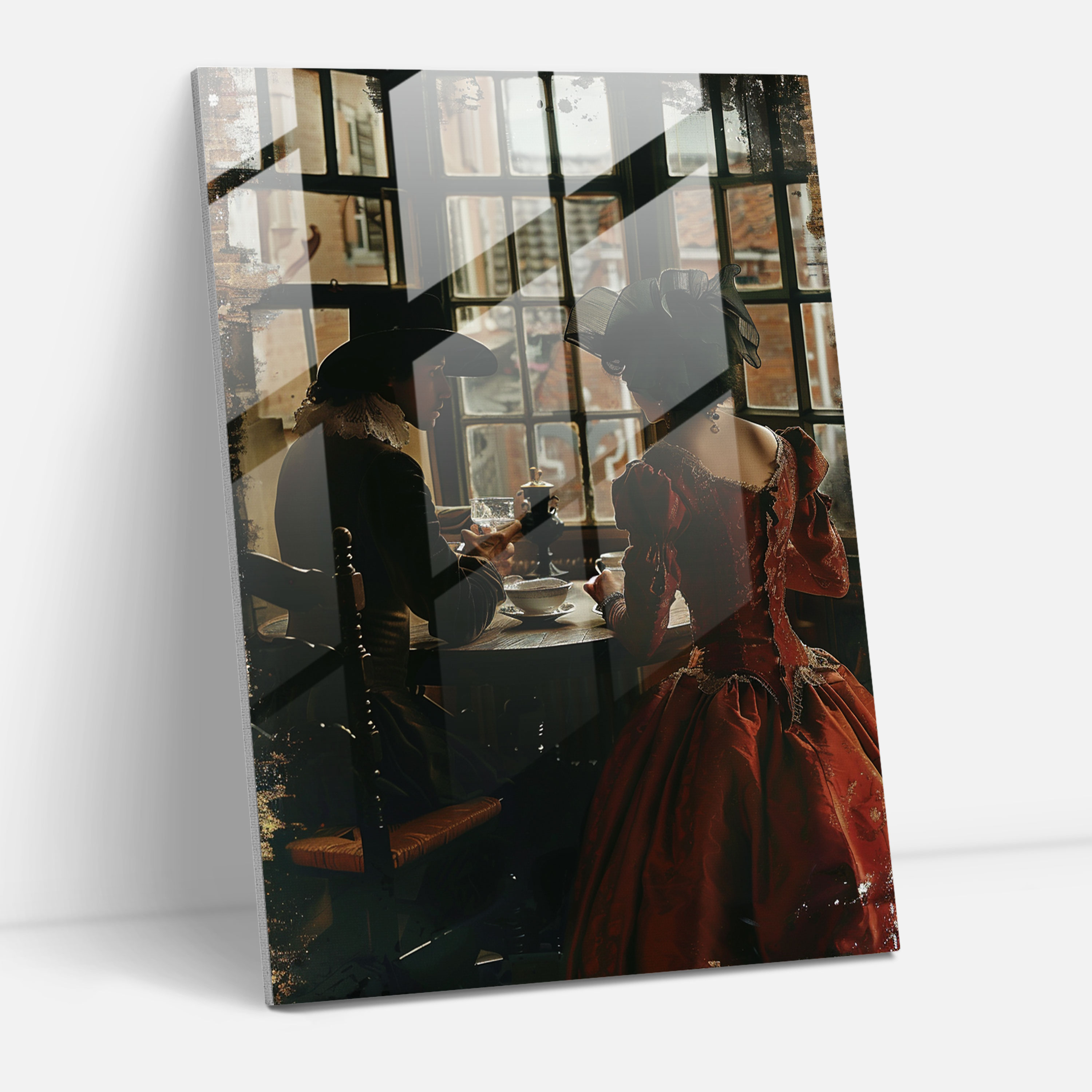 Johannes Vermeer Duvar Dekorasyonu - Masa Başında Kadın ve Erkek - Kanvas Tablo Romantik Ev Dekorasyonu