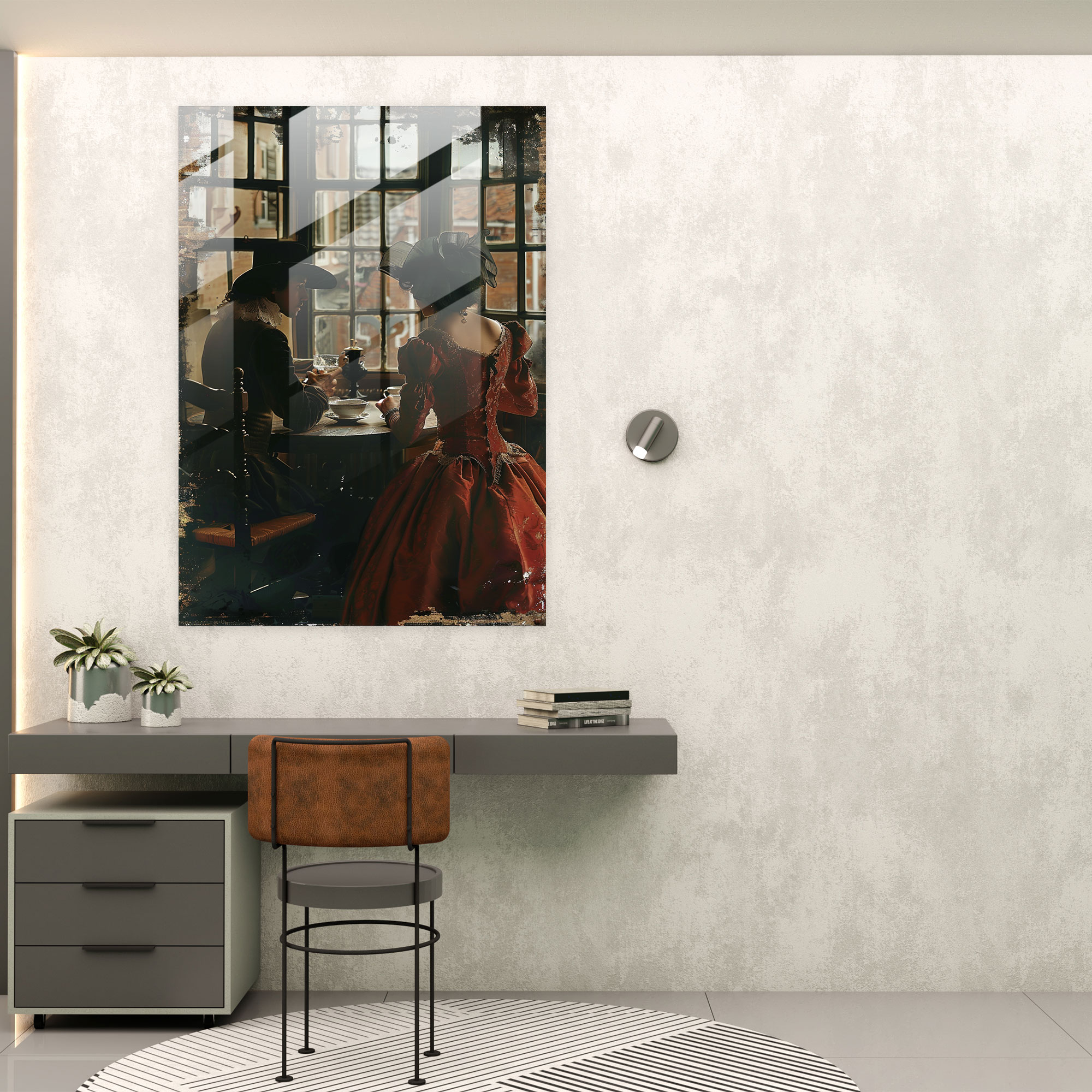 Johannes Vermeer Duvar Dekorasyonu - Masa Başında Kadın ve Erkek - Kanvas Tablo Romantik Ev Dekorasyonu