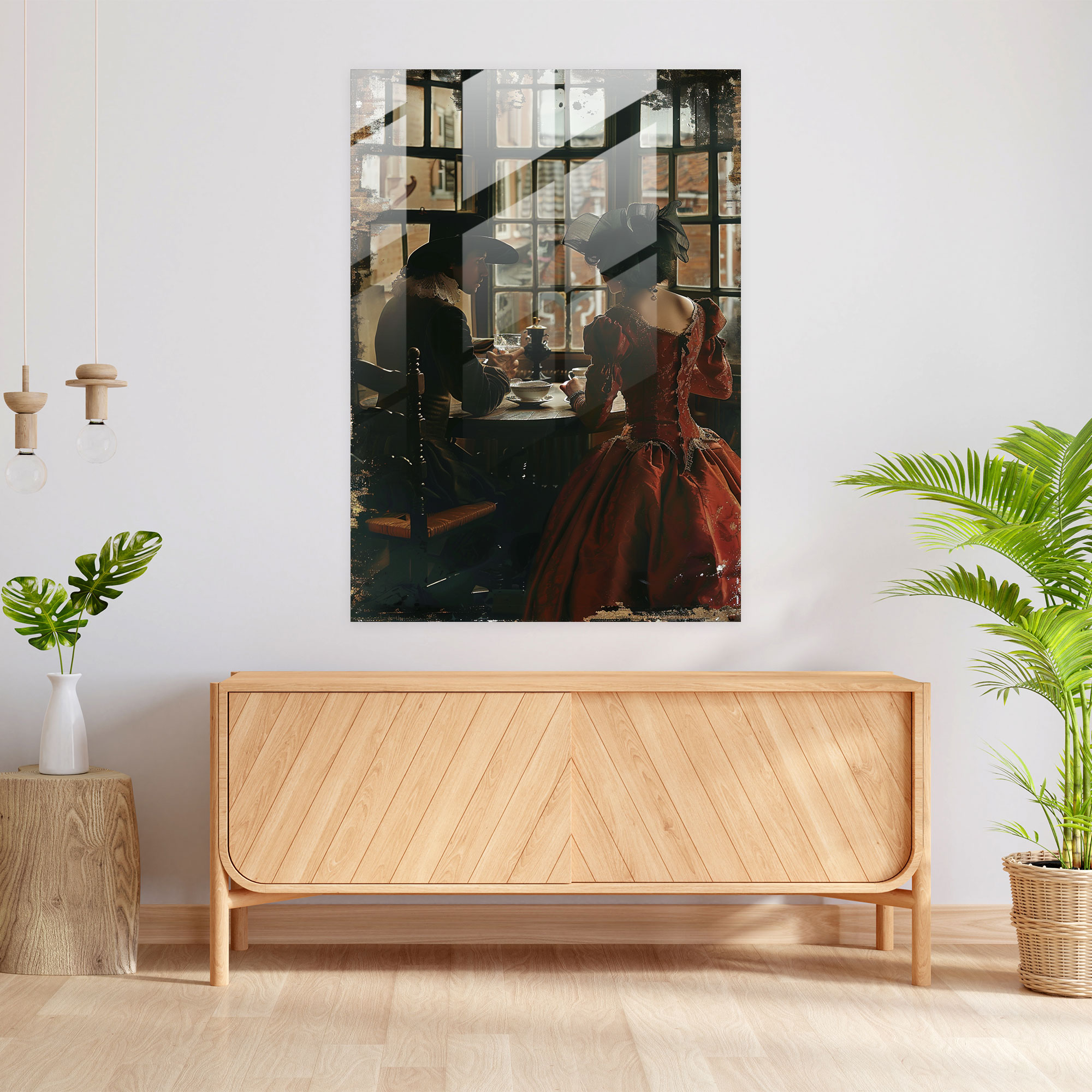 Johannes Vermeer Duvar Dekorasyonu - Masa Başında Kadın ve Erkek - Kanvas Tablo Romantik Ev Dekorasyonu