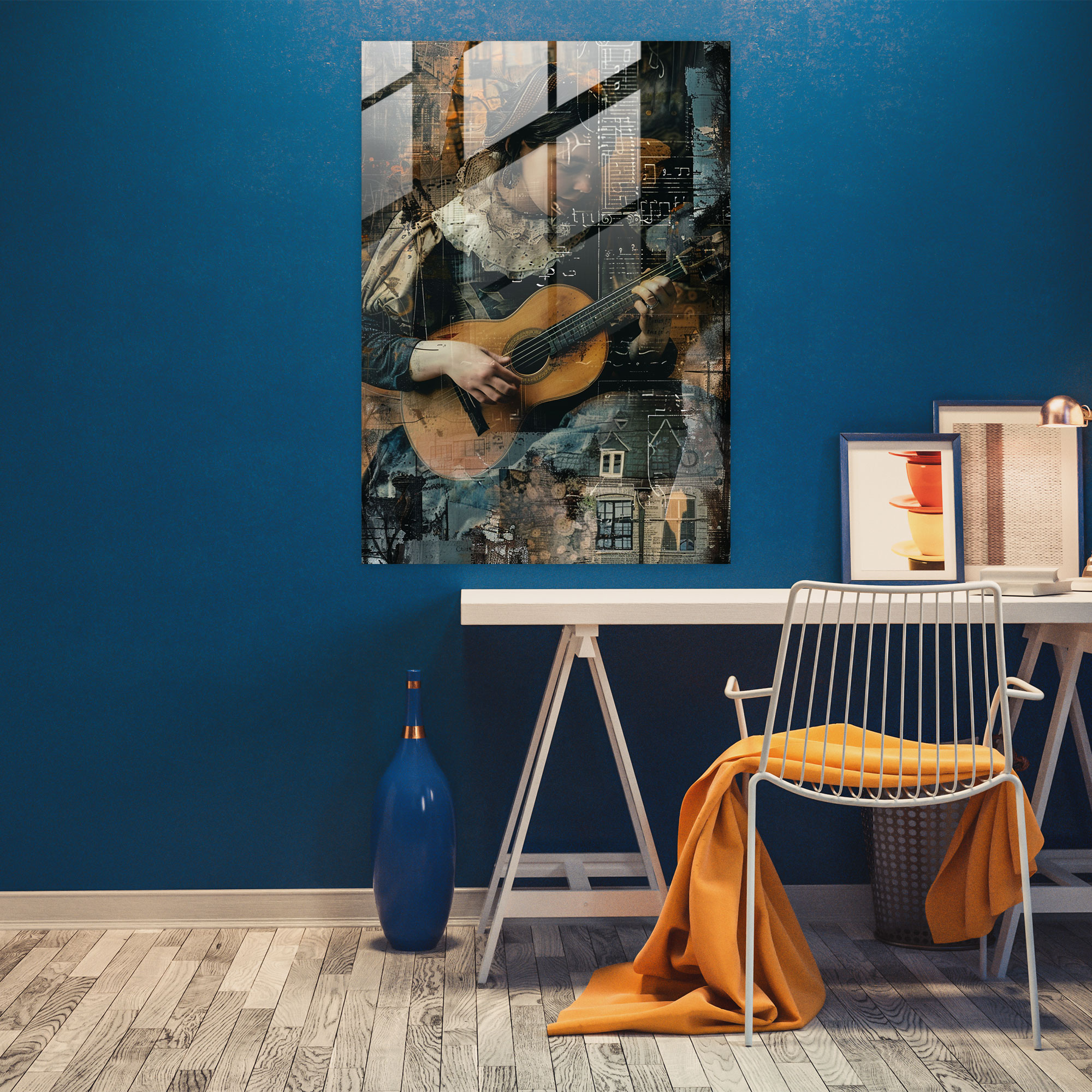 Johannes Vermeer Cam Tablosu - Müzik Yapan Kadın - Modern Sanat Cam Tablo Johannes Vermeer