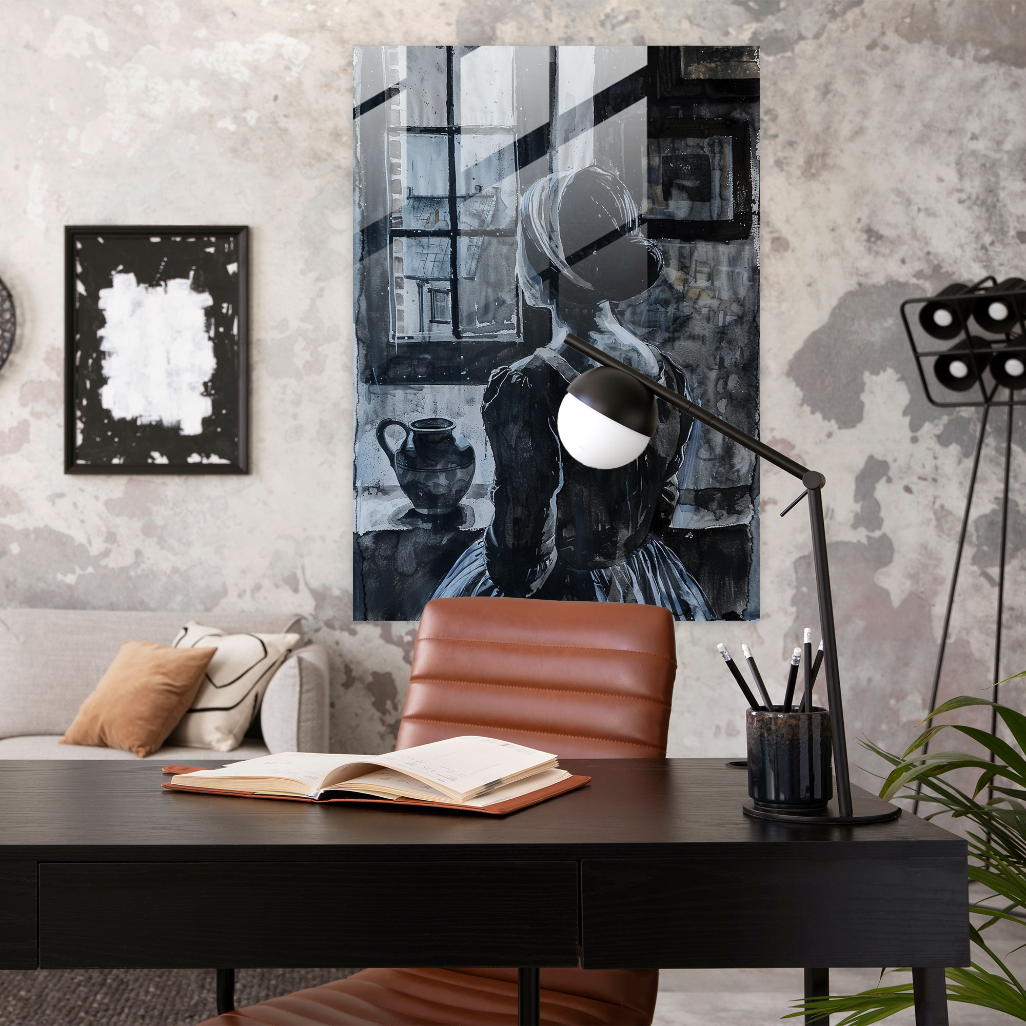 Johannes Vermeer Cam Tablo - Su Testisiyle Kadın - Johannes Vermeer Modern Sanat İç Mekan Sahnesi Cam Sanatı
