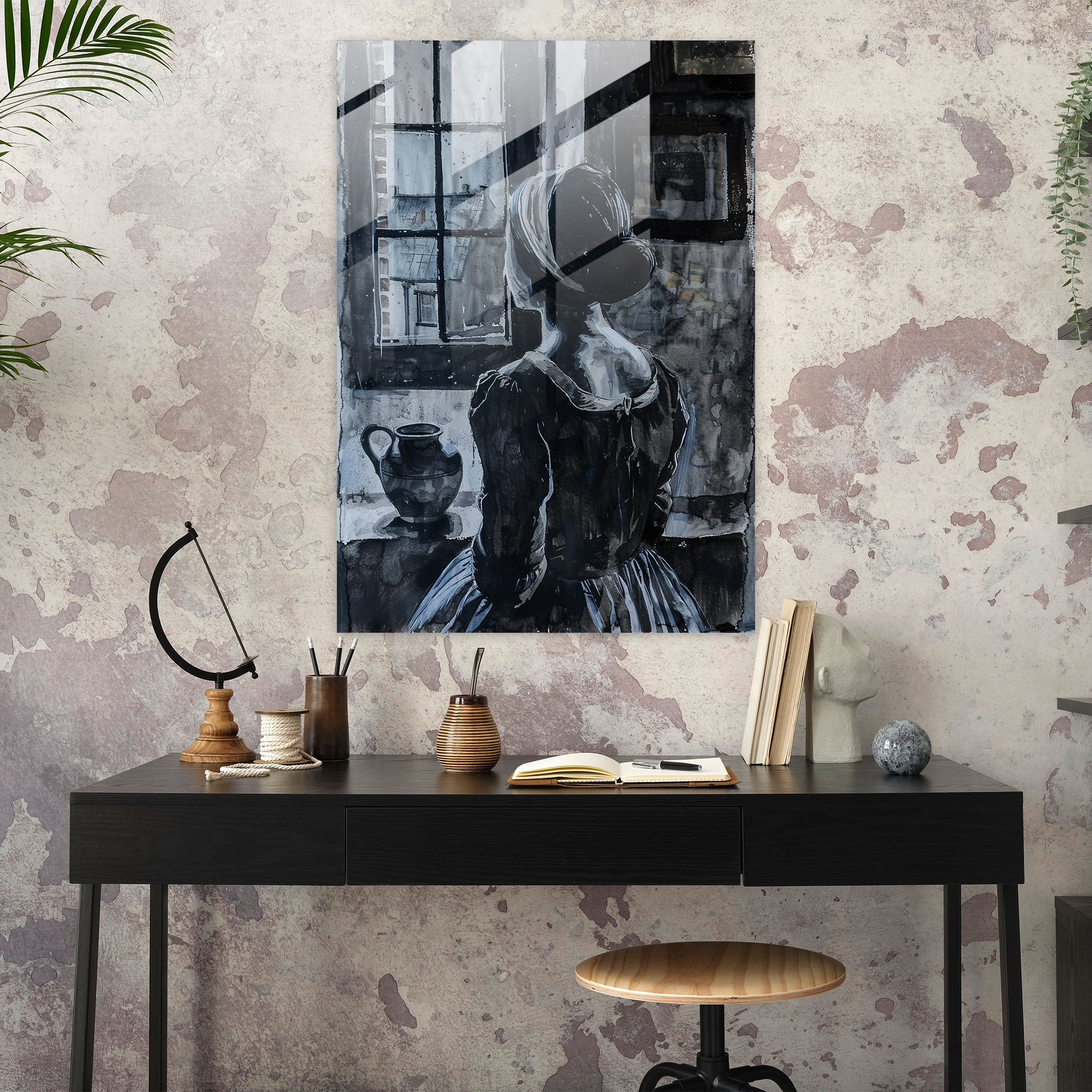 Johannes Vermeer Cam Tablo - Su Testisiyle Kadın - Johannes Vermeer Modern Sanat İç Mekan Sahnesi Cam Sanatı