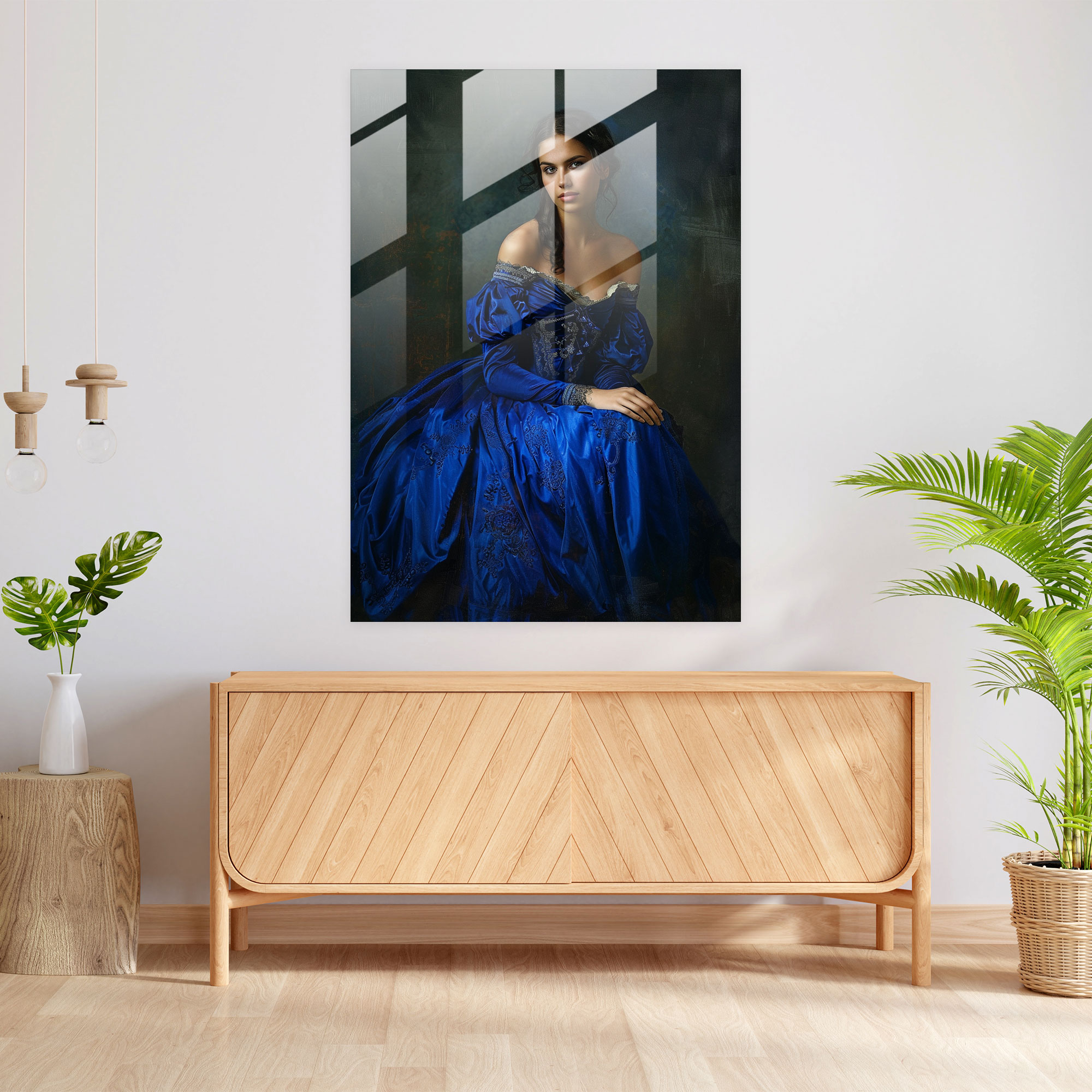 Johannes Vermeer Tablo Dekorasyonu - Mavi Elbiseli Kadın - Portre Cam Tablo