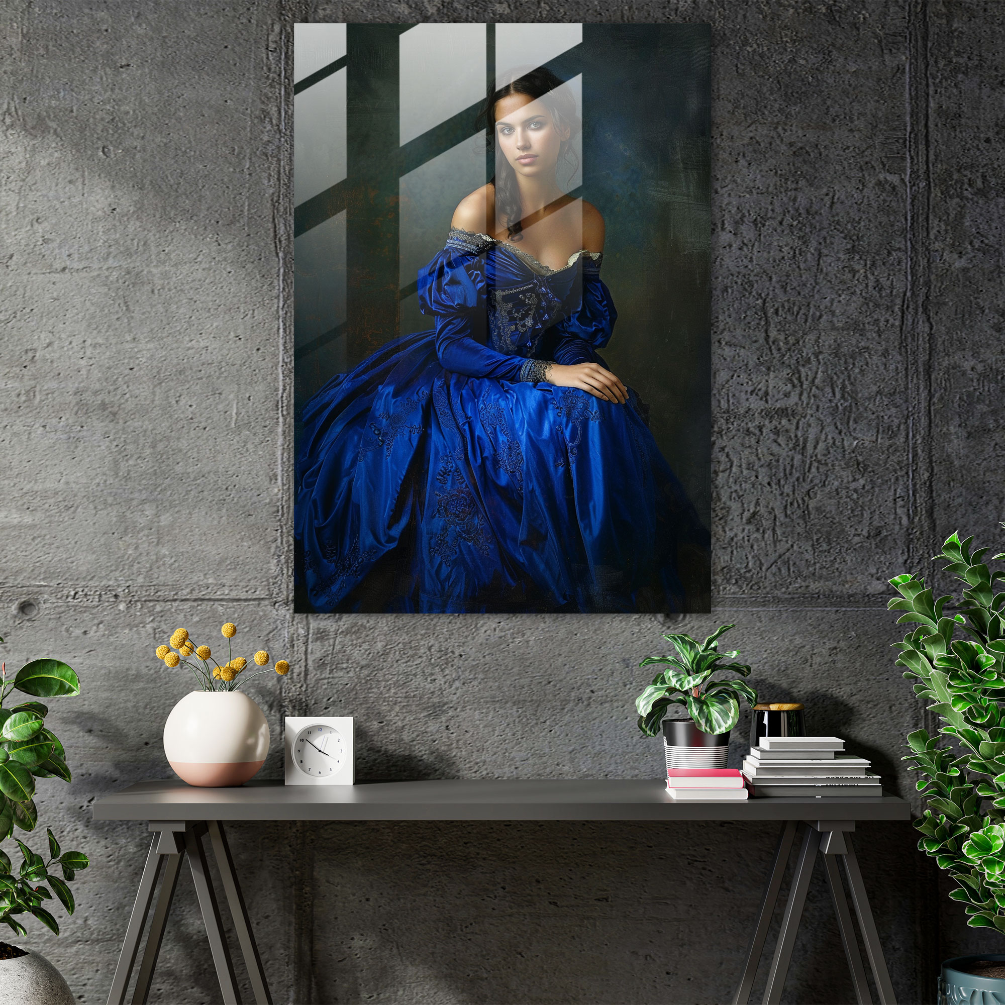 Johannes Vermeer Tablo Dekorasyonu - Mavi Elbiseli Kadın - Portre Cam Tablo