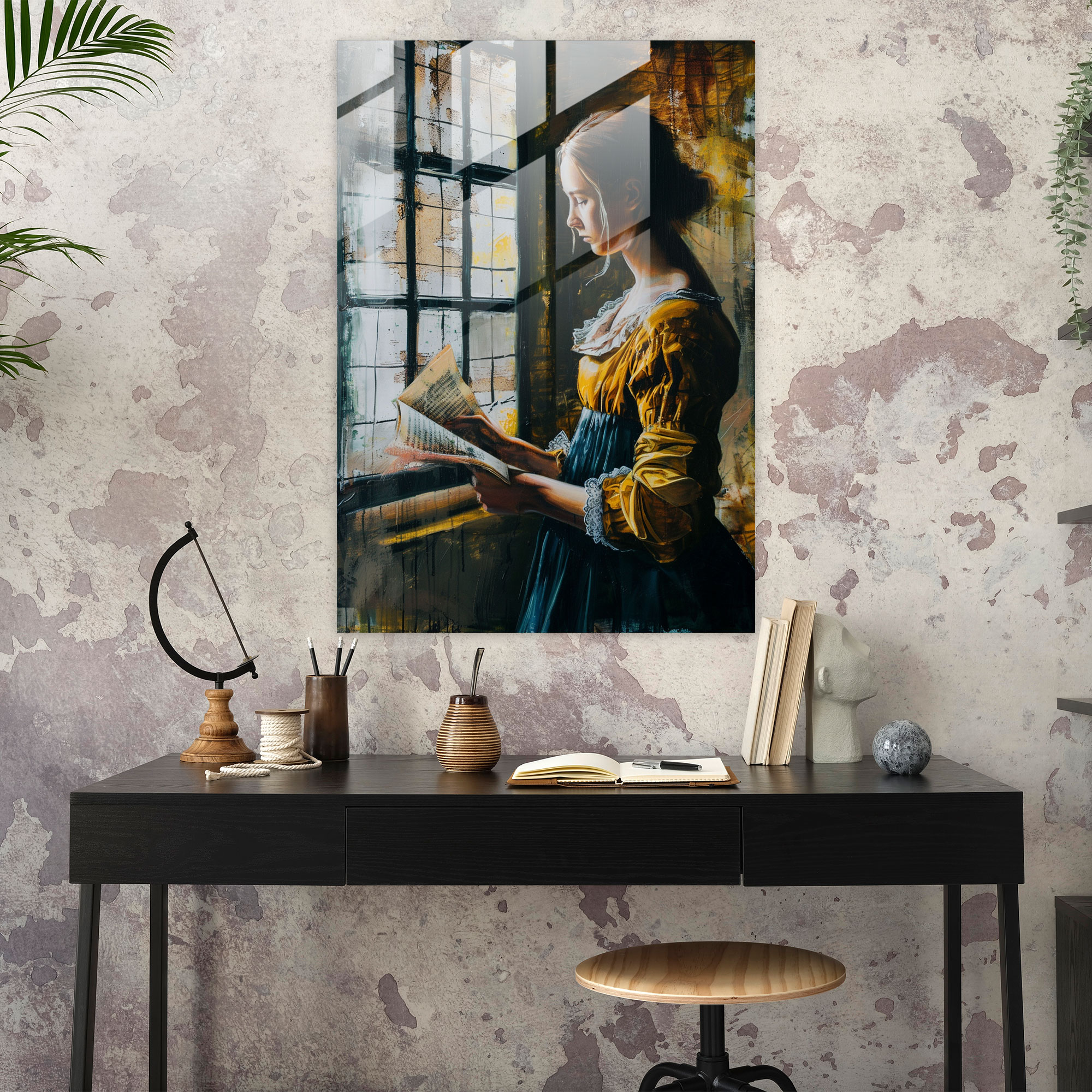Johannes Vermeer Cam Tablo - Duvar Dekorasyonu Ev Dekorasyonu Cam Sanatı