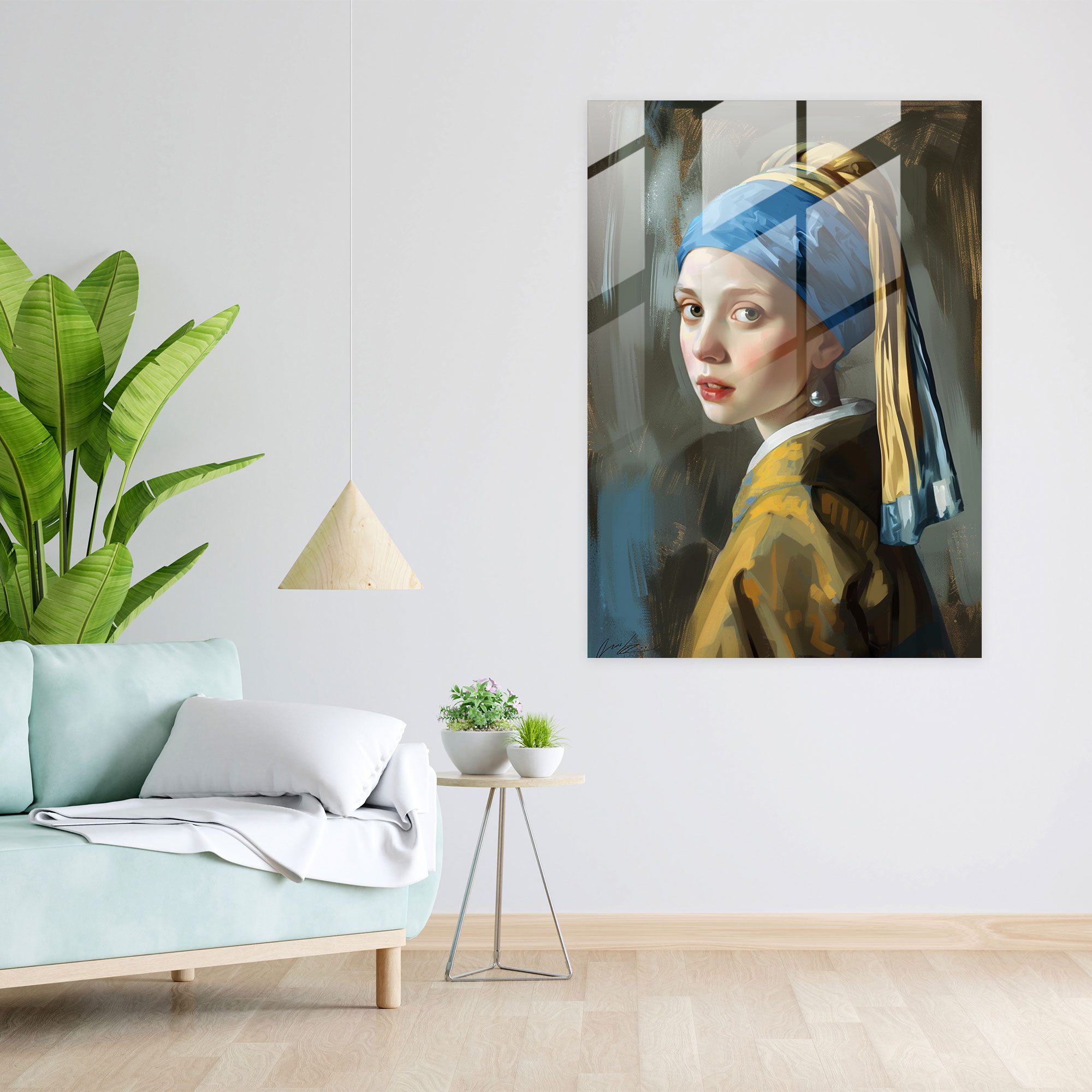 İnci Küpeli Kız Cam Tablo Sanatı - Johannes Vermeer Duvar Dekorasyonu Modern Sanat