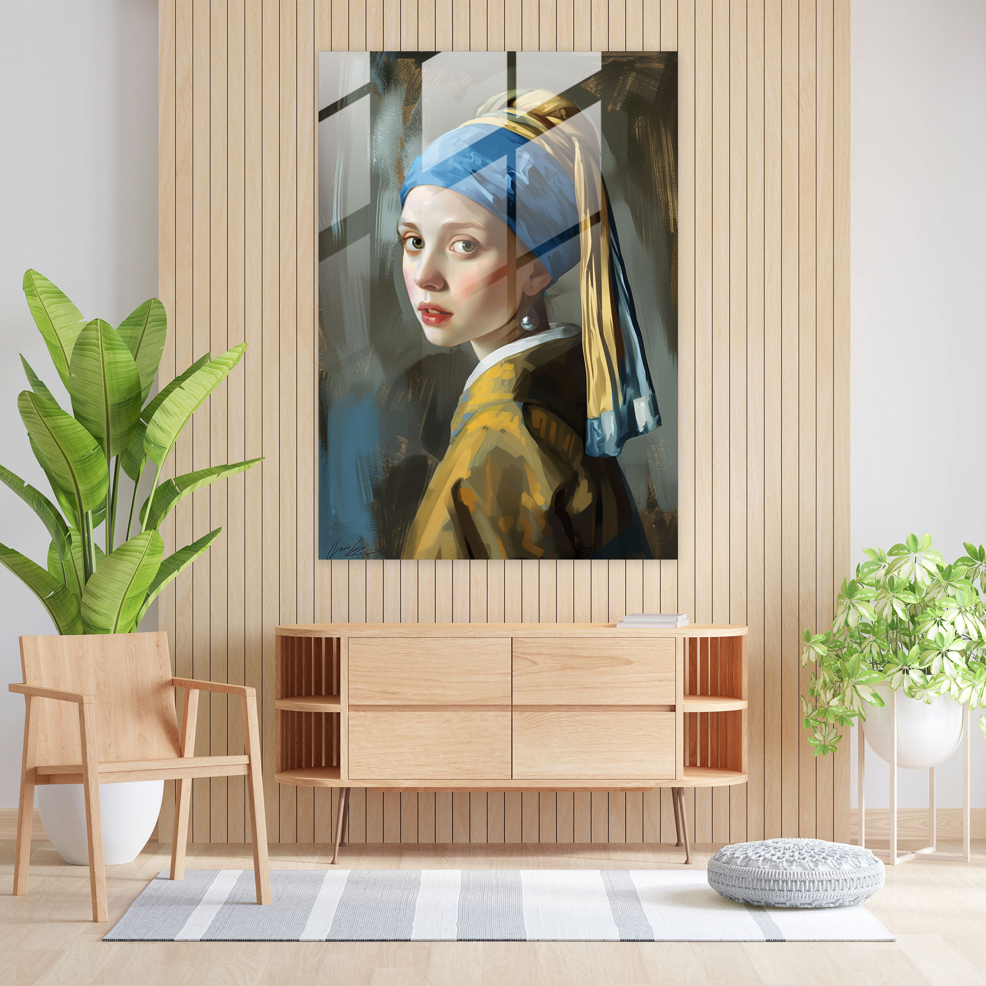 İnci Küpeli Kız Cam Tablo Sanatı - Johannes Vermeer Duvar Dekorasyonu Modern Sanat
