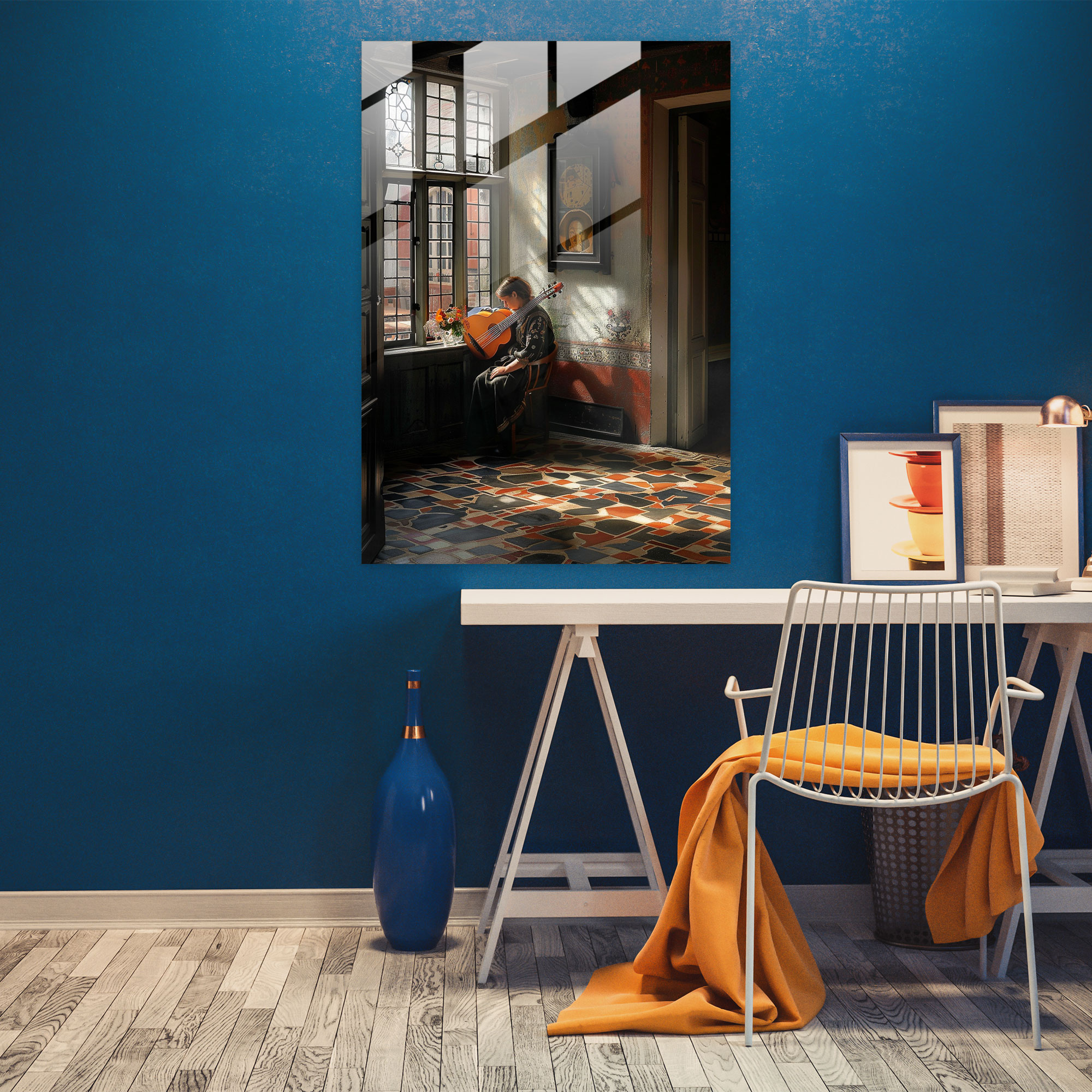 Müzikal Kadın Cam Tablo Sanatı - Johannes Vermeer Ev Dekorasyonu