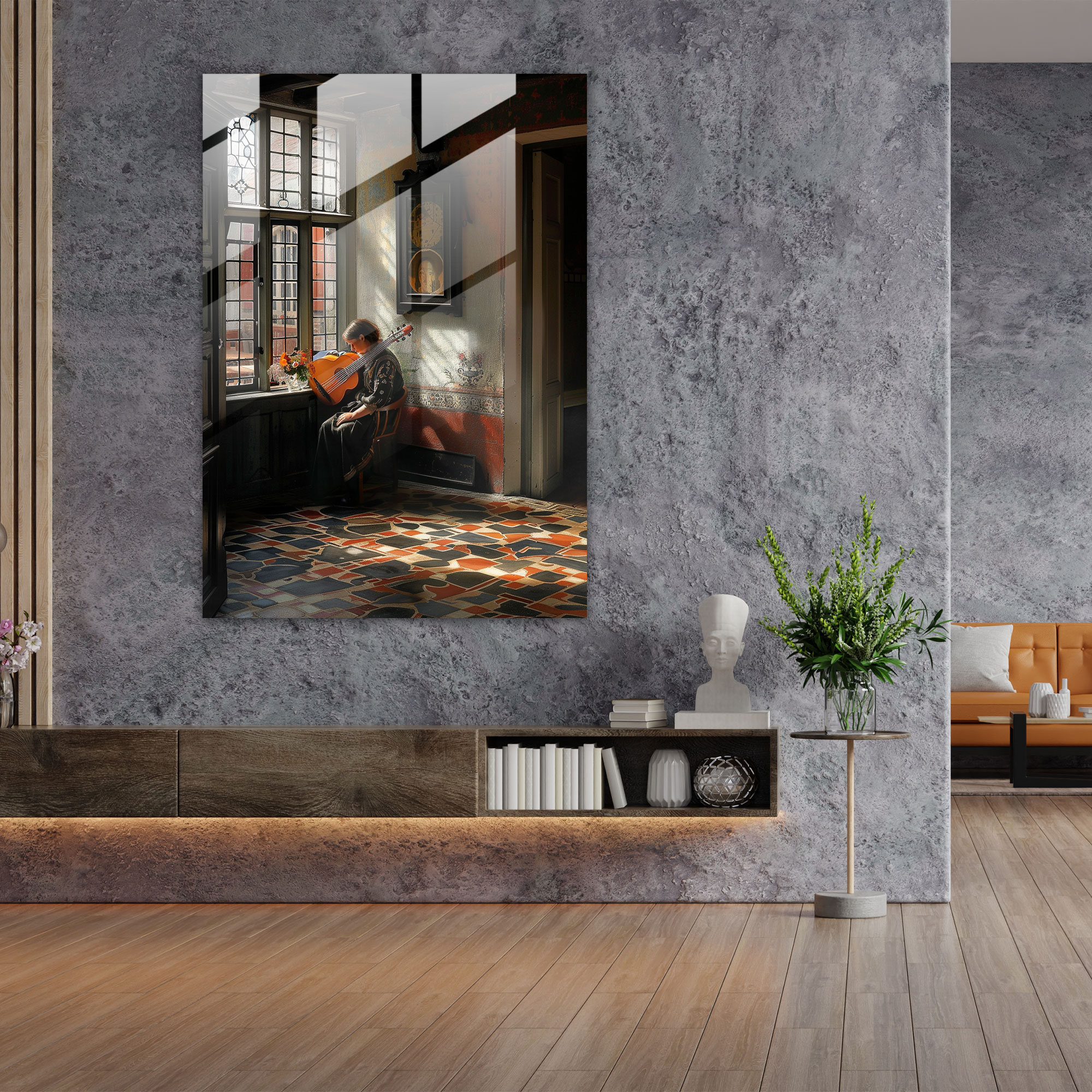 Müzikal Kadın Cam Tablo Sanatı - Johannes Vermeer Ev Dekorasyonu