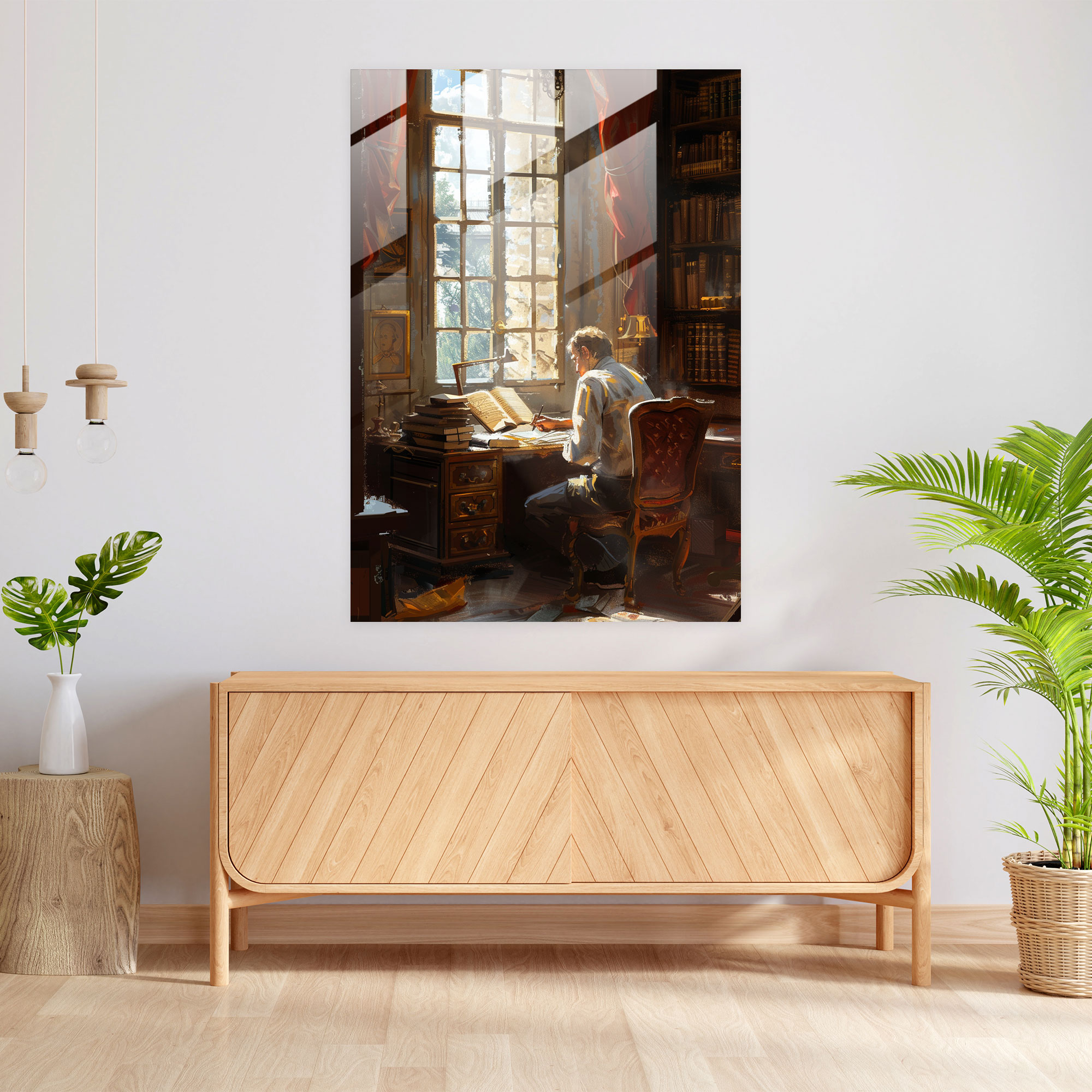Çalışma Odasında Adam Dekorasyonu - Johannes Vermeer Cam Duvar Sanatı Modern Sanat Cam Sanatı