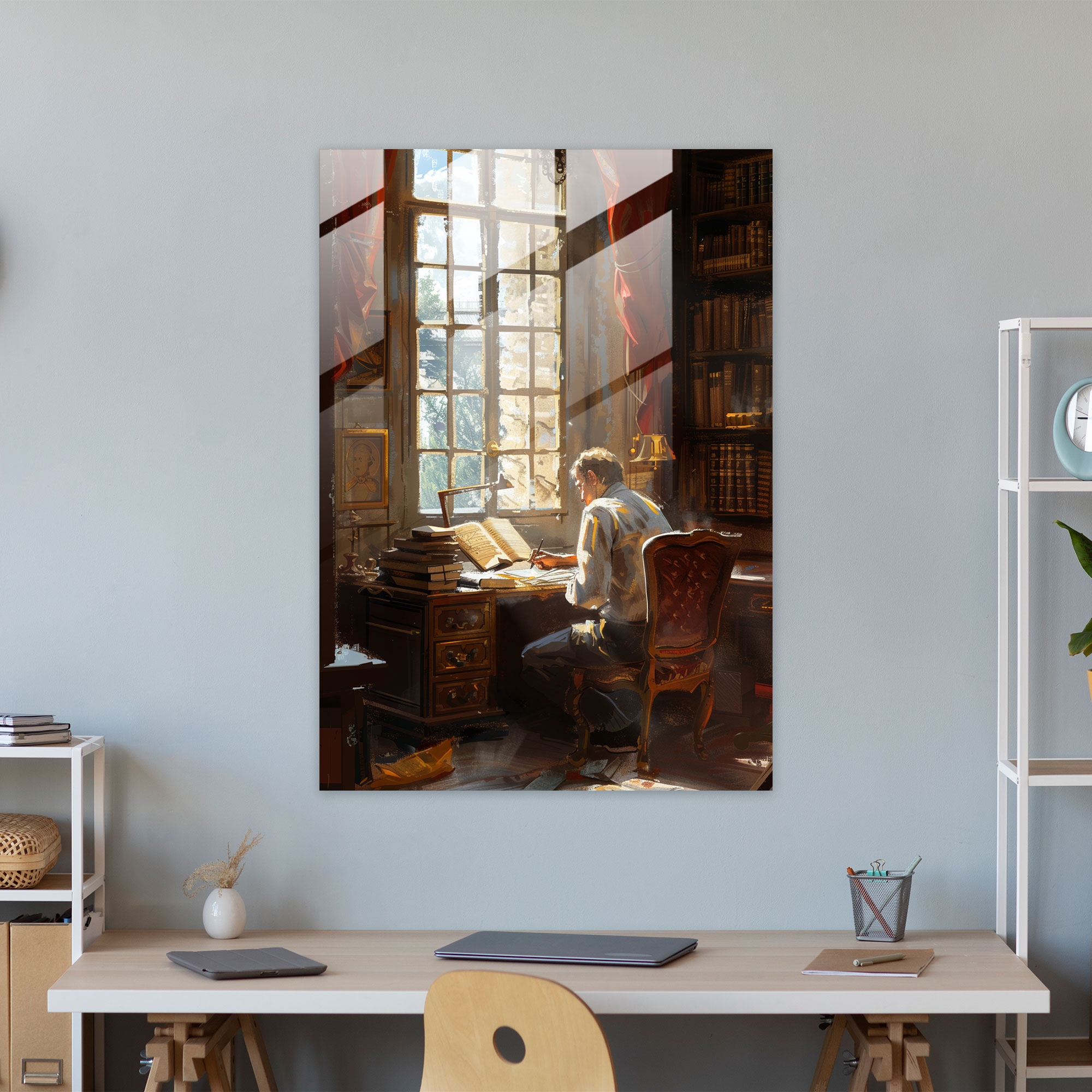 Çalışma Odasında Adam Dekorasyonu - Johannes Vermeer Cam Duvar Sanatı Modern Sanat Cam Sanatı