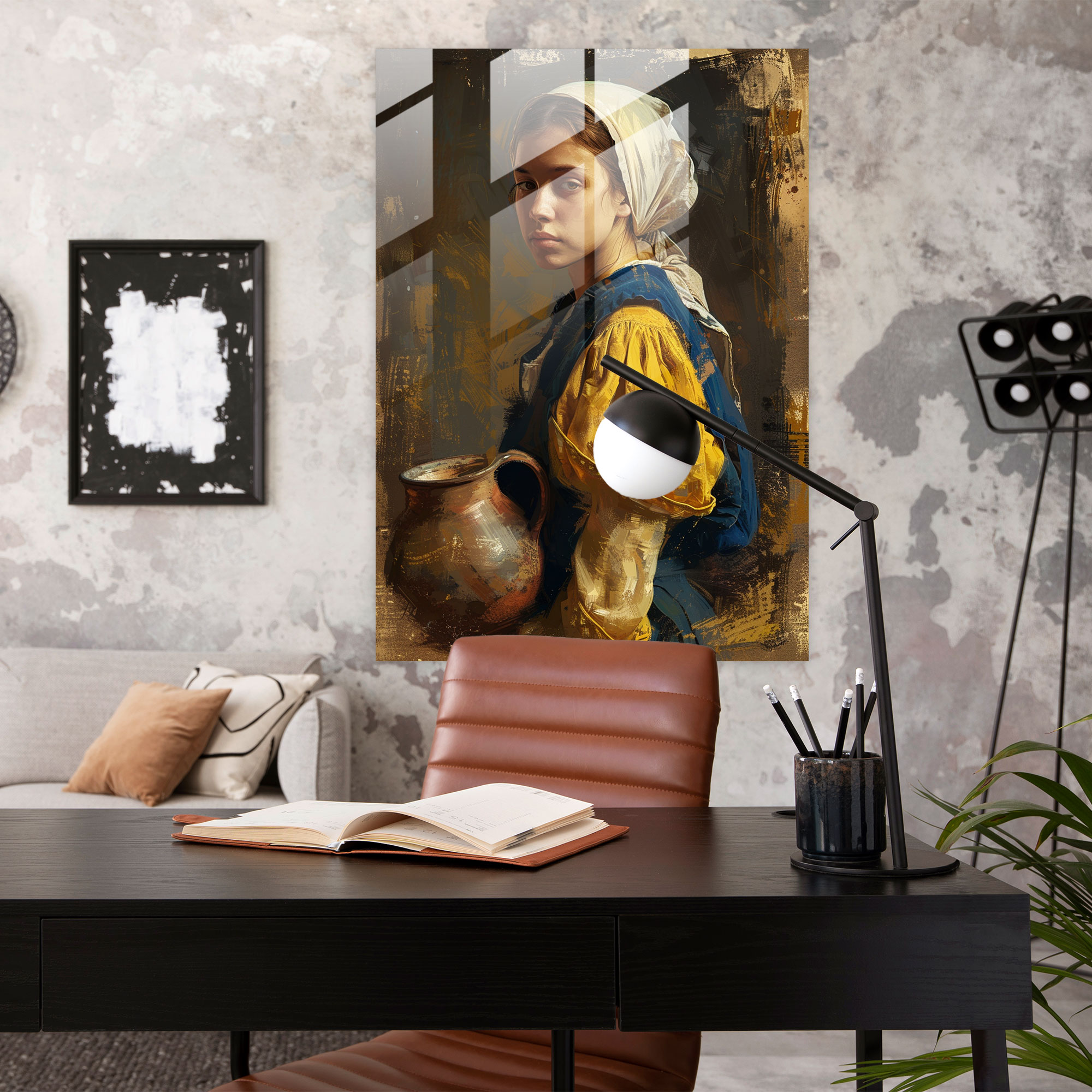 Su sürahisi kadın cam tablo - Johannes Vermeer Cam Tablo Duvar Dekorasyonu