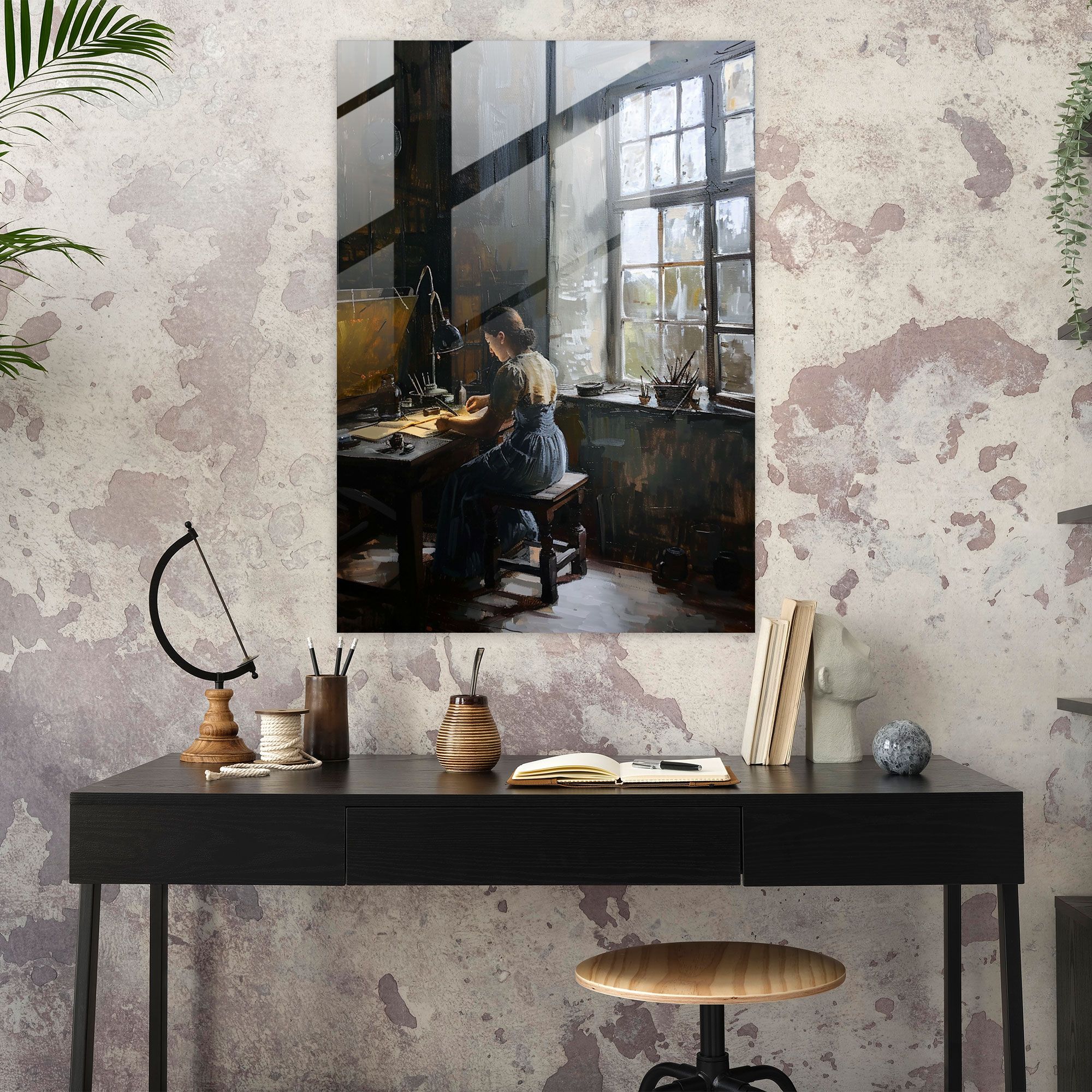 Johannes Vermeer Cam Tablo - Ustalık Atölyesi Cam Duvar Sanatı - Johannes Vermeer Ev Dekorasyonu Modern Sanat