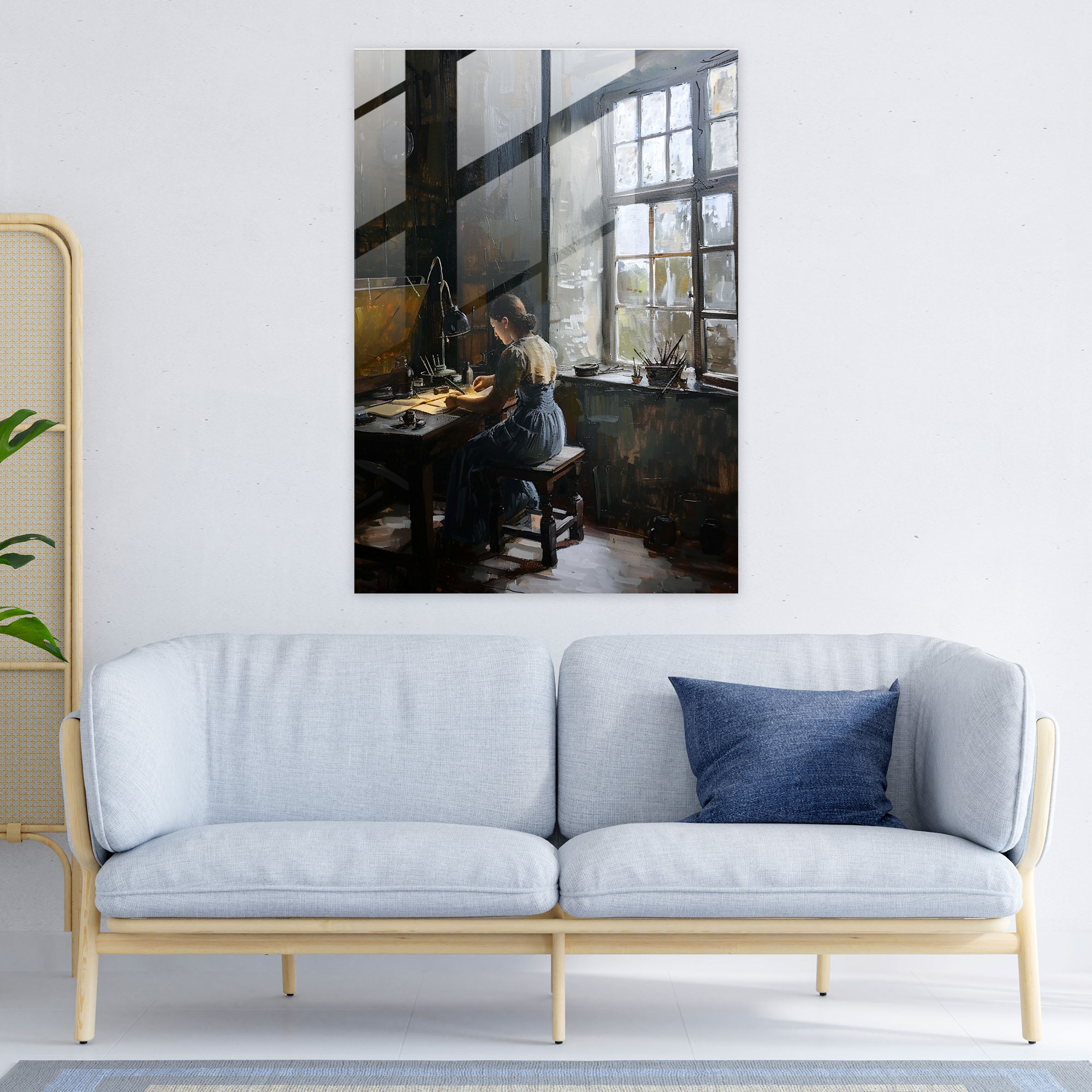 Johannes Vermeer Cam Tablo - Ustalık Atölyesi Cam Duvar Sanatı - Johannes Vermeer Ev Dekorasyonu Modern Sanat