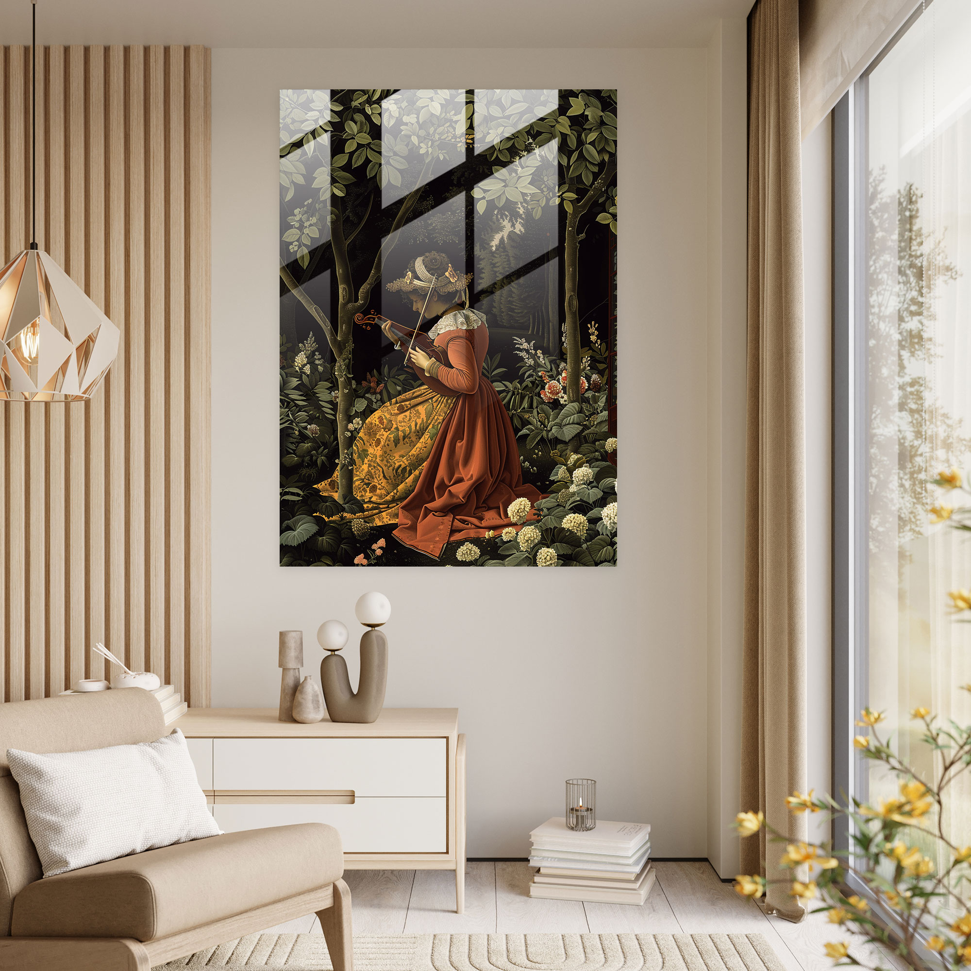 Johannes Vermeer Cam Tablo - Samimi Bahçe Cam Duvar Sanatı