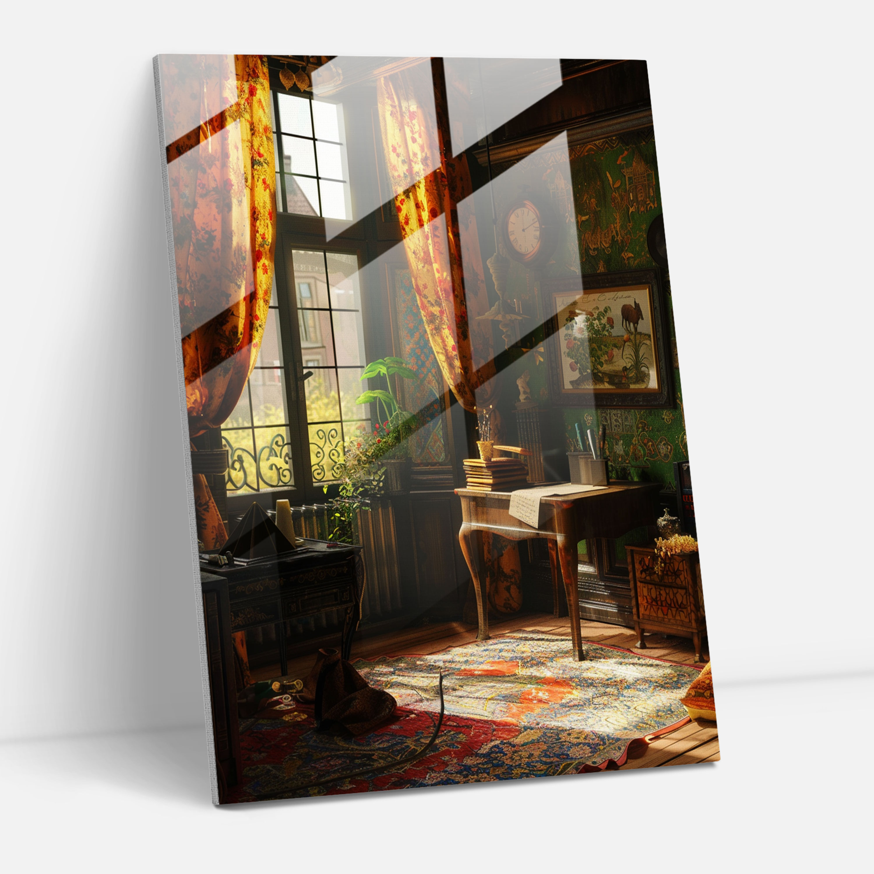 Johannes Vermeer Cam Tablo - Zengin Dekore Edilmiş Oda Cam Duvar Sanatı