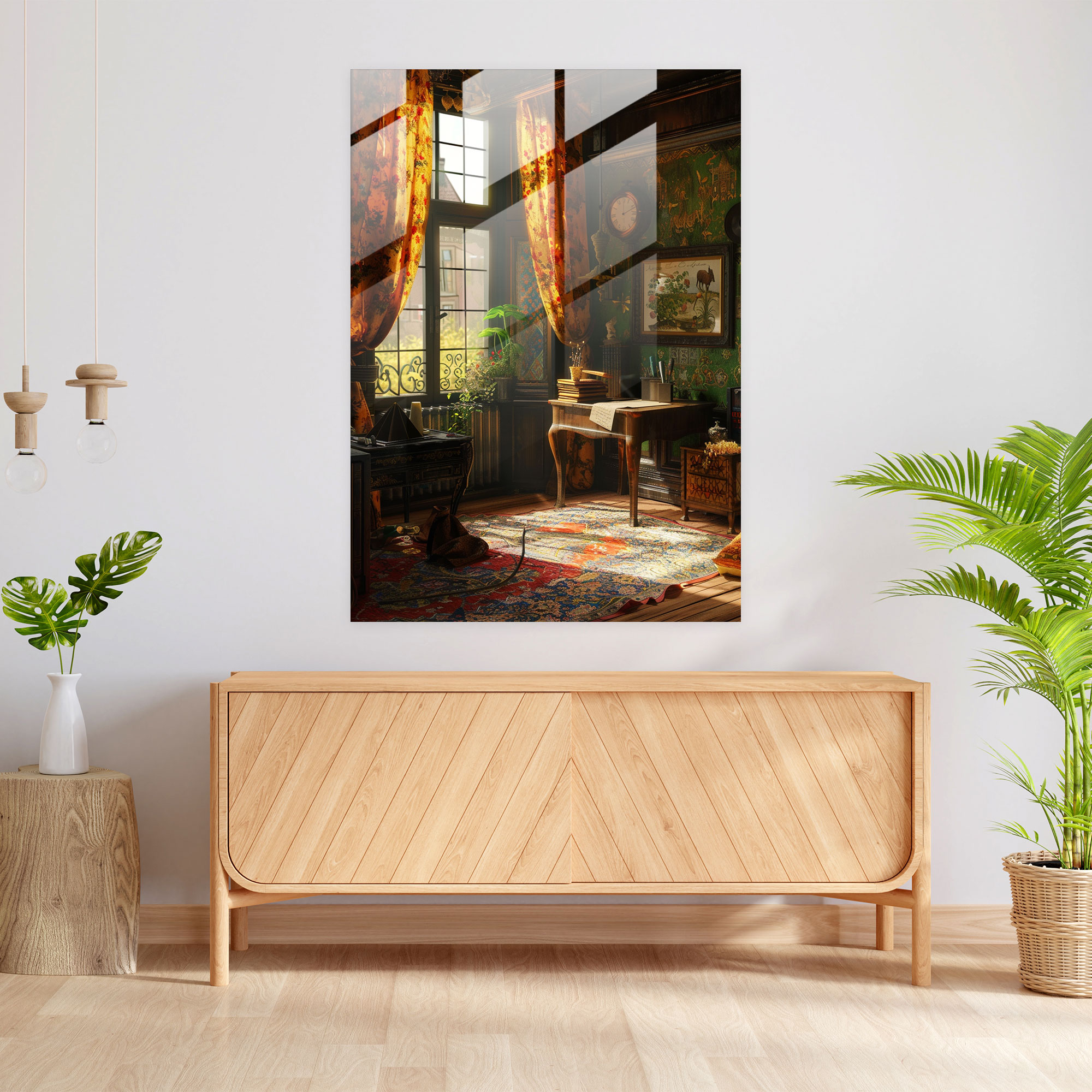 Johannes Vermeer Cam Tablo - Zengin Dekore Edilmiş Oda Cam Duvar Sanatı