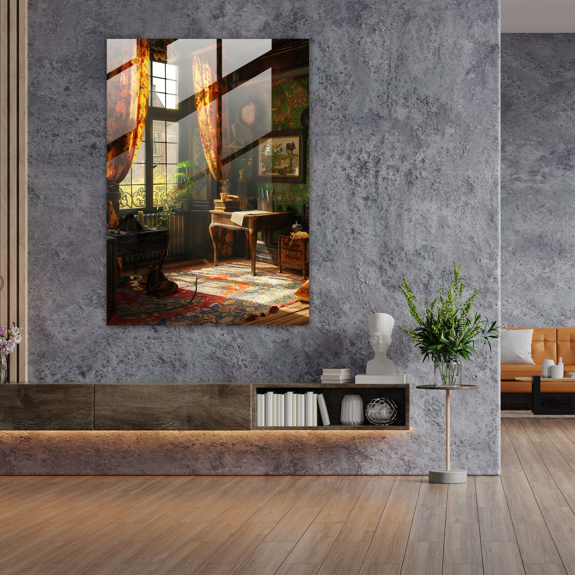 Johannes Vermeer Cam Tablo - Zengin Dekore Edilmiş Oda Cam Duvar Sanatı