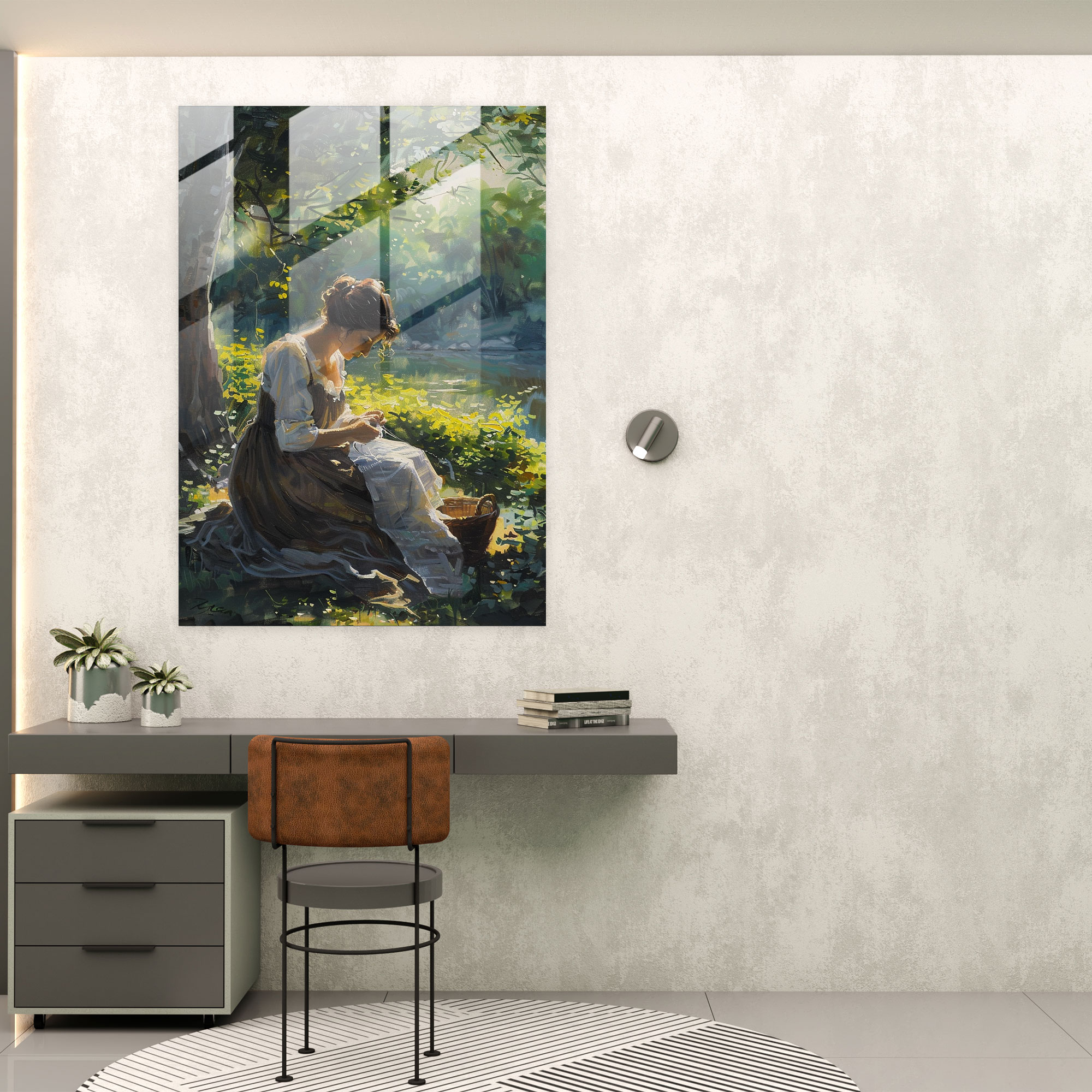 Johannes Vermeer Cam Tablo - Huzurlu Açık Hava Cam Duvar Sanatı - Johannes Vermeer Modern Sanat Duvar Süsleme