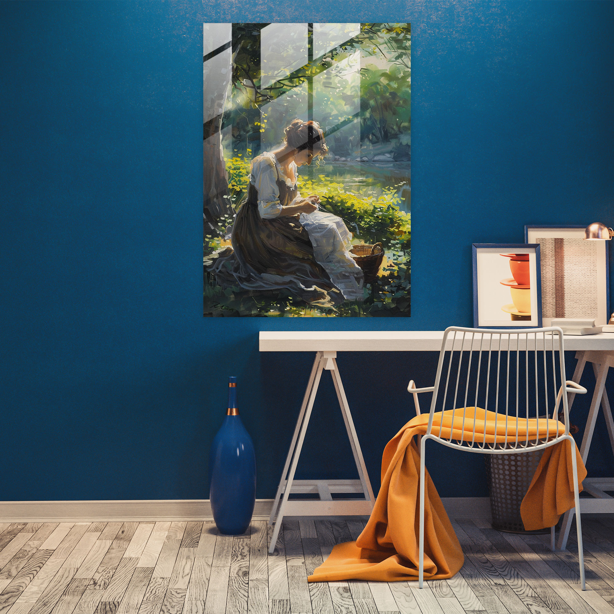 Johannes Vermeer Cam Tablo - Huzurlu Açık Hava Cam Duvar Sanatı - Johannes Vermeer Modern Sanat Duvar Süsleme