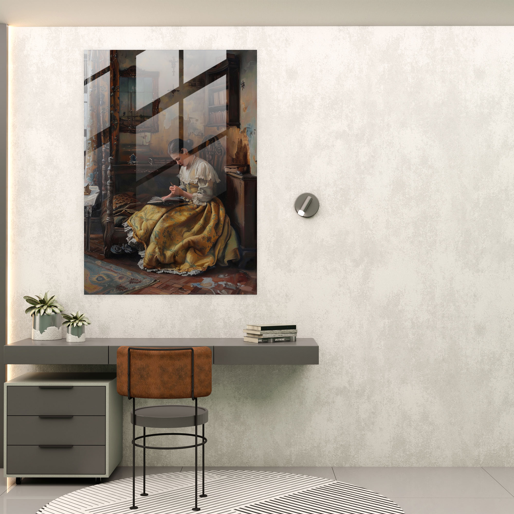 Johannes Vermeer Cam Tablo - Zarif Yatak Odası Cam Duvar Sanatı