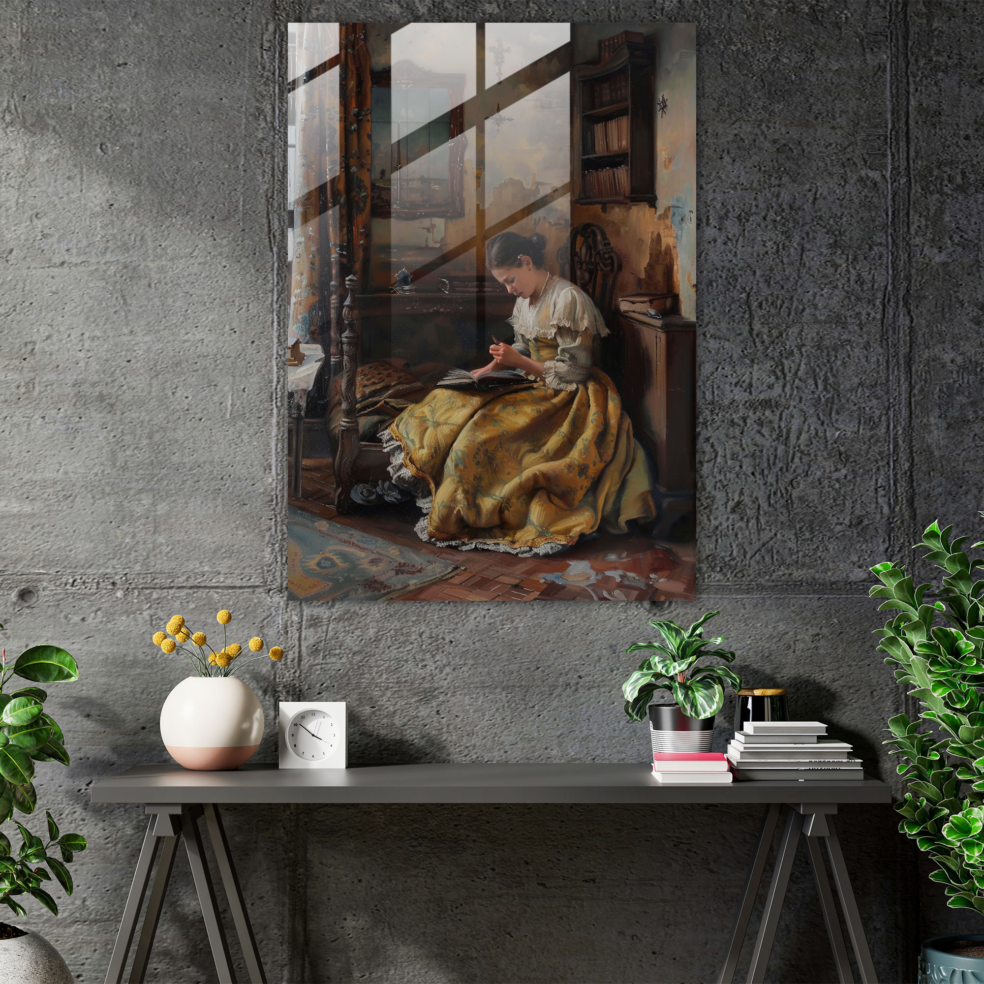 Johannes Vermeer Cam Tablo - Zarif Yatak Odası Cam Duvar Sanatı